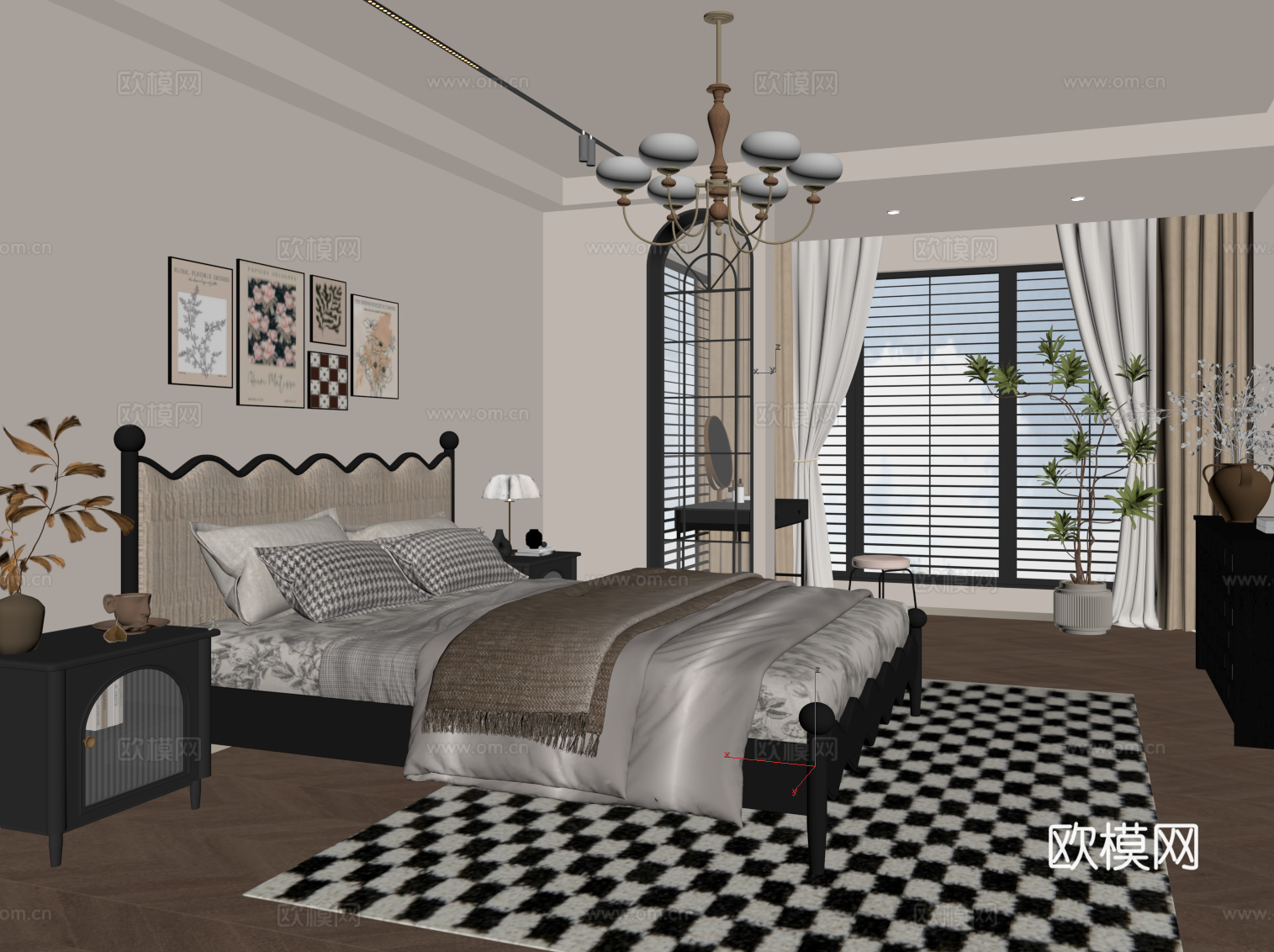 法式家居卧室su模型