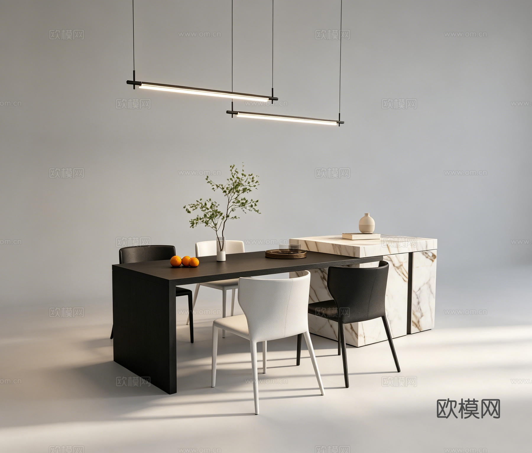 现代岛台餐桌su模型