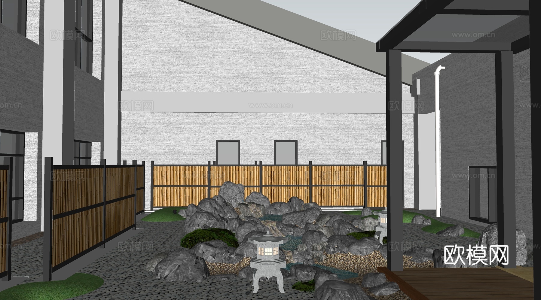 新中式庭院景观 庭院花园 庭院阳台景观su模型