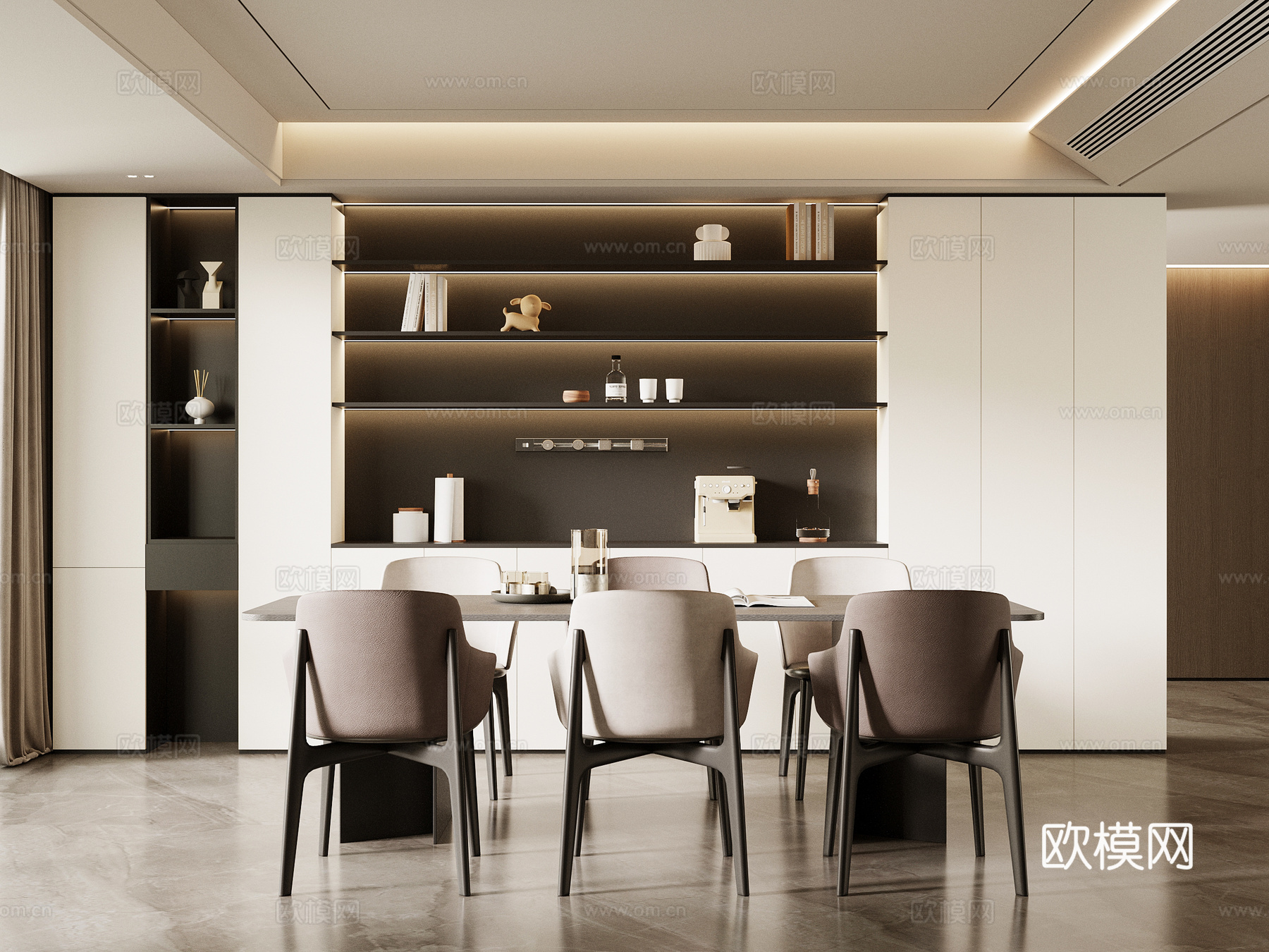 现代餐厅 餐桌椅 餐边柜su模型