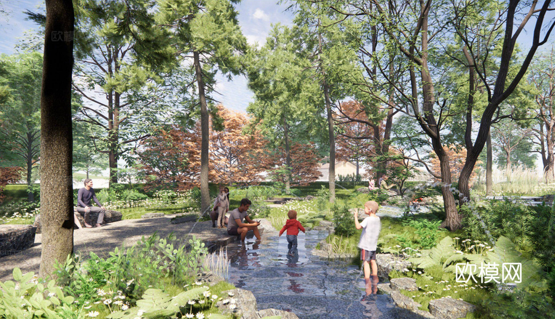现代公园景观  自然亲水儿童乐园su模型