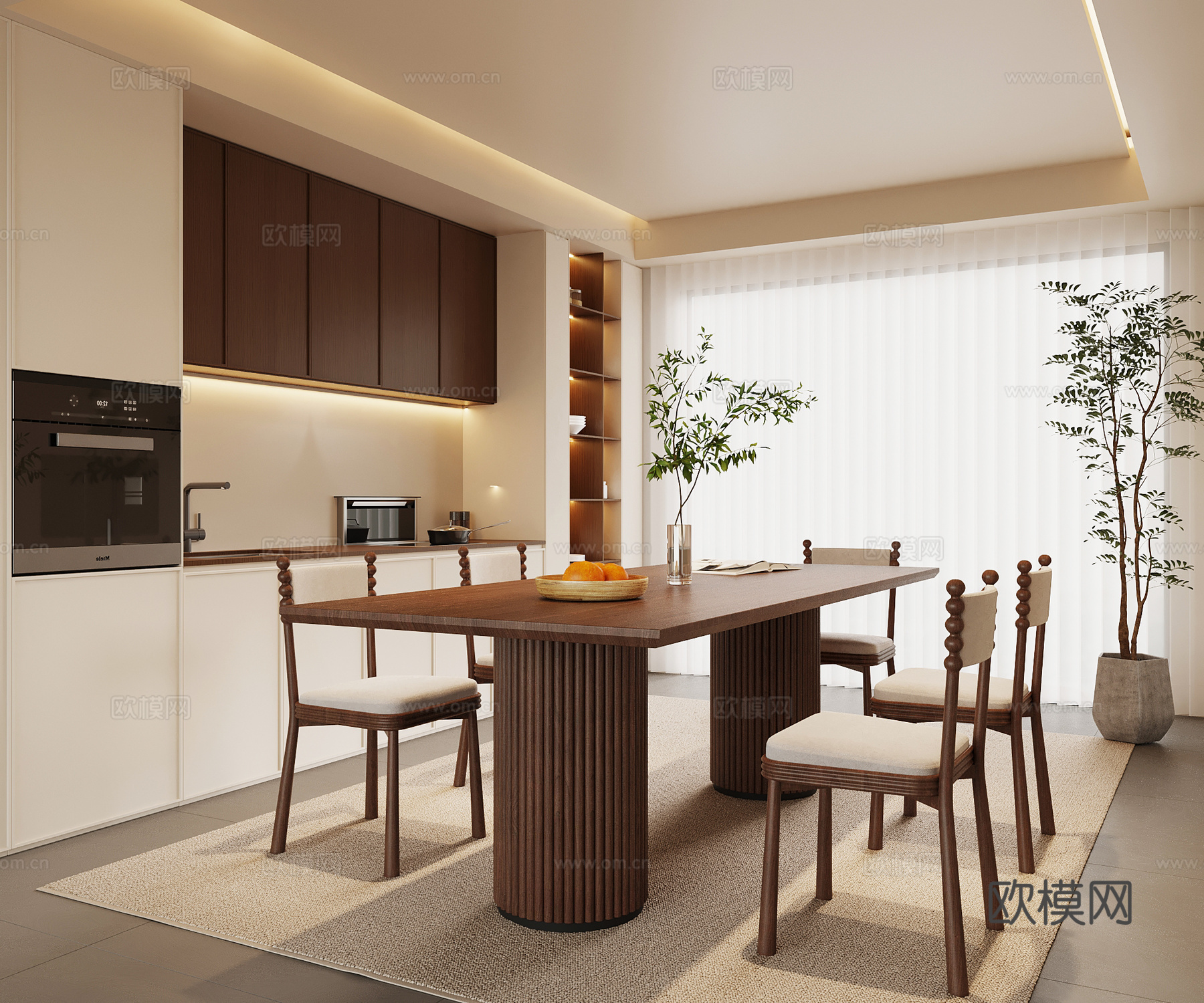 中古餐厅 餐桌椅 餐边柜su模型