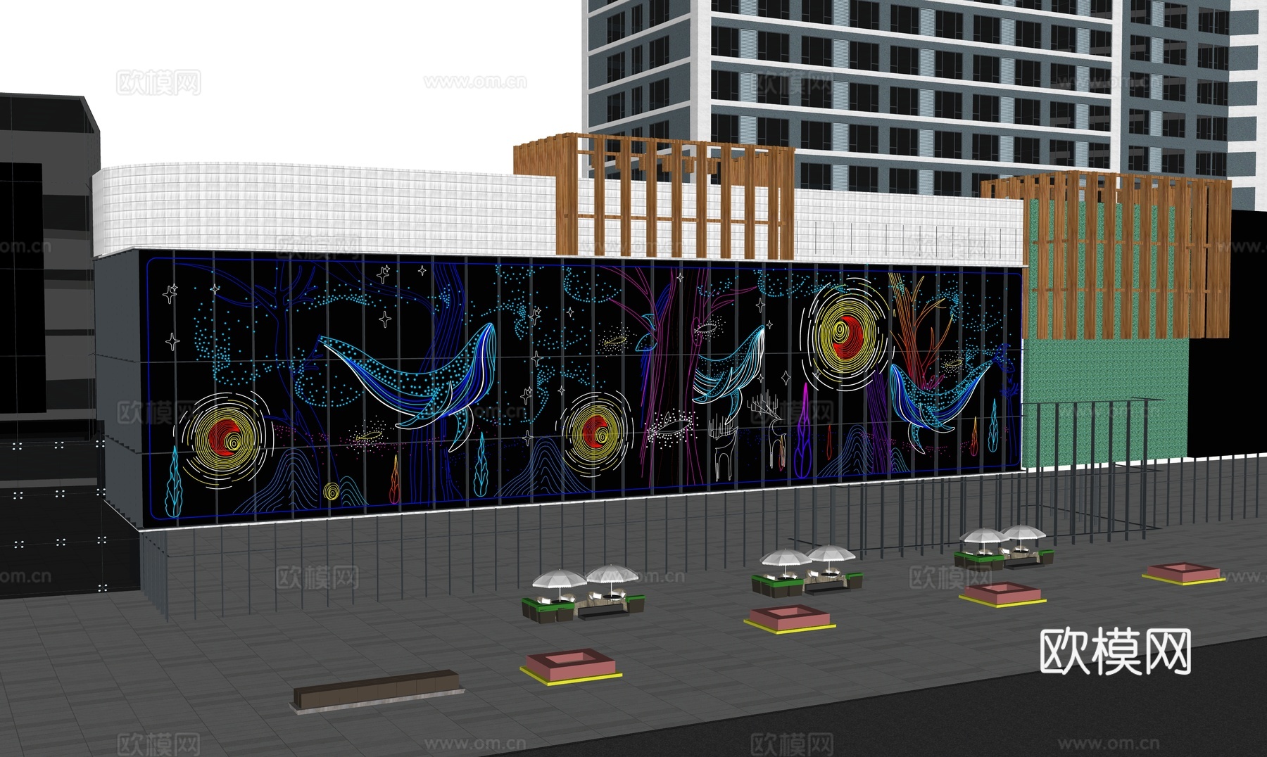 霓虹灯 现代商业街 商业综合体su模型
