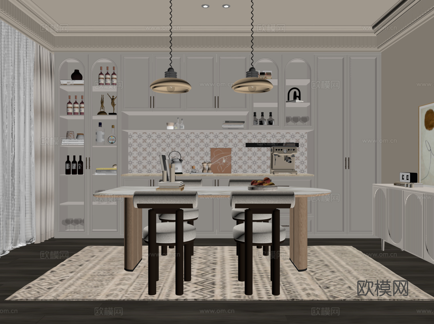 法式中古风餐厅su模型