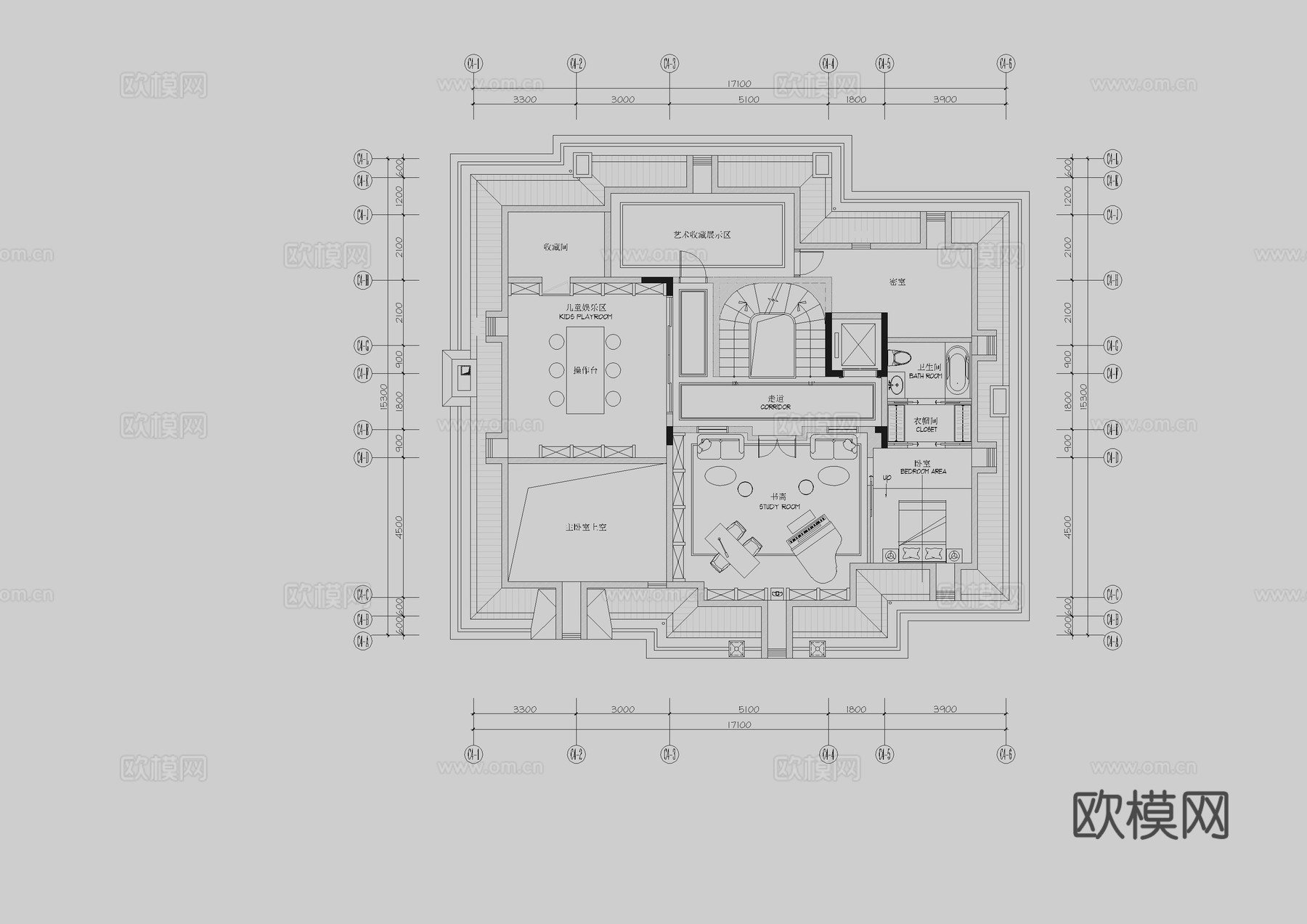 别墅豪宅大空间平面设计方案cad施工图