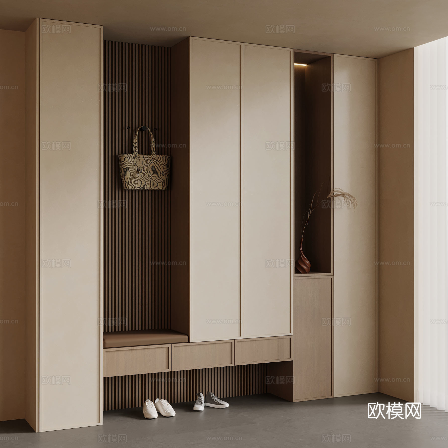 中古风鞋柜 侘寂风鞋柜su模型