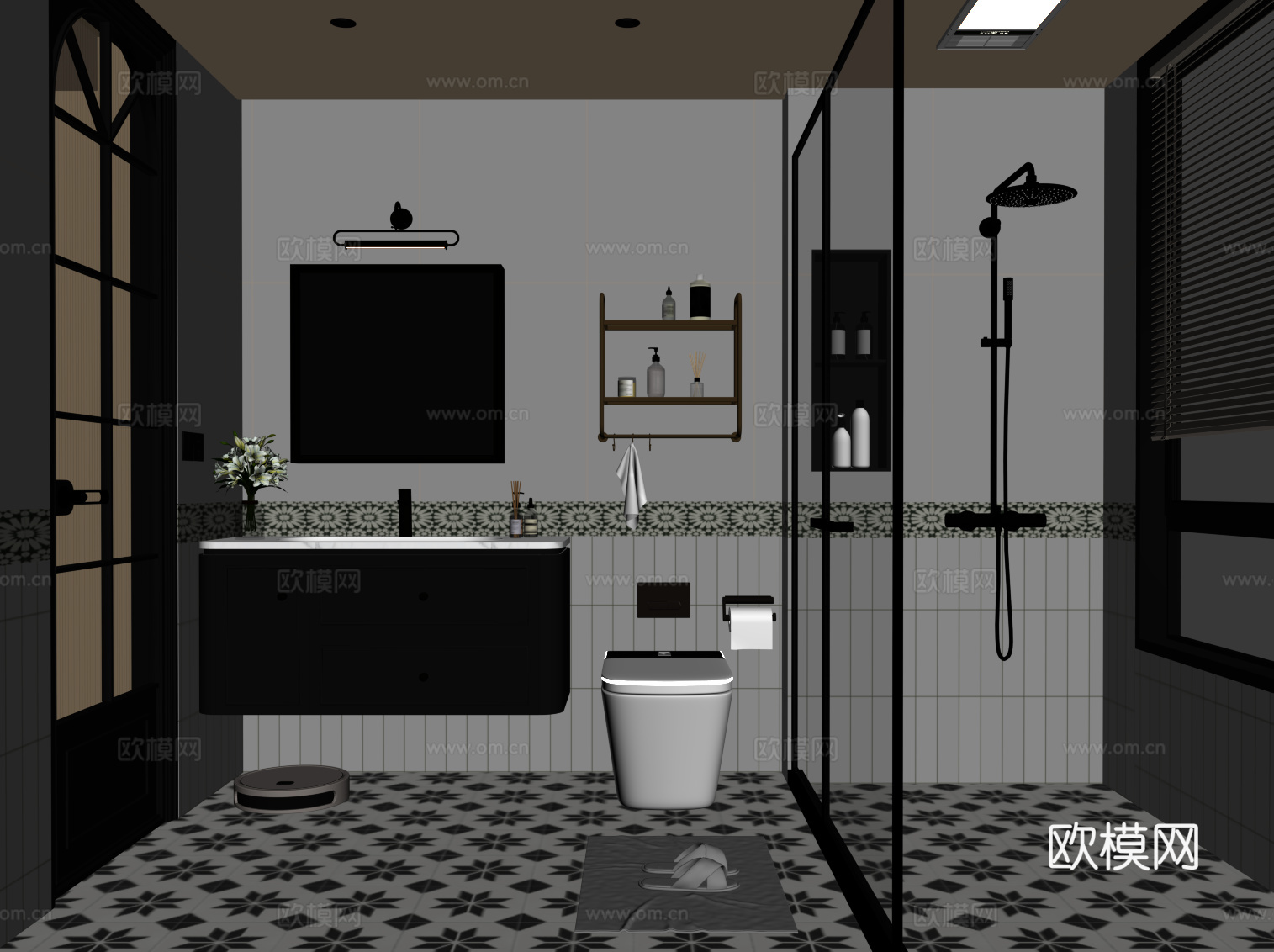 法式复古风卫生间 浴室柜 花洒 马桶su模型