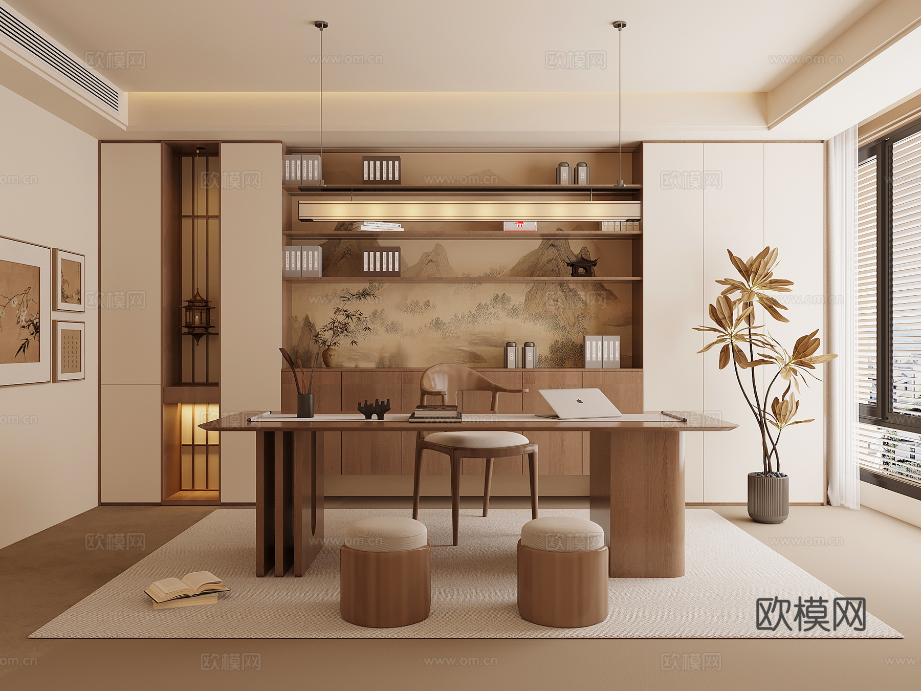 新中式书房su模型