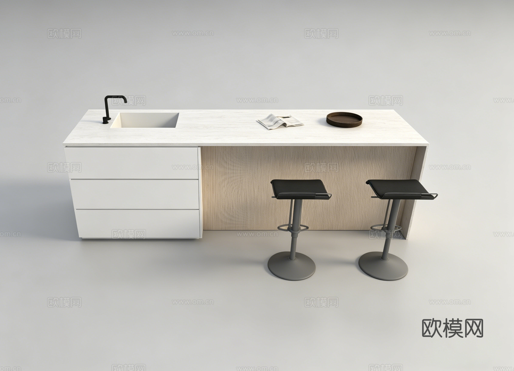 现代岛台餐桌su模型