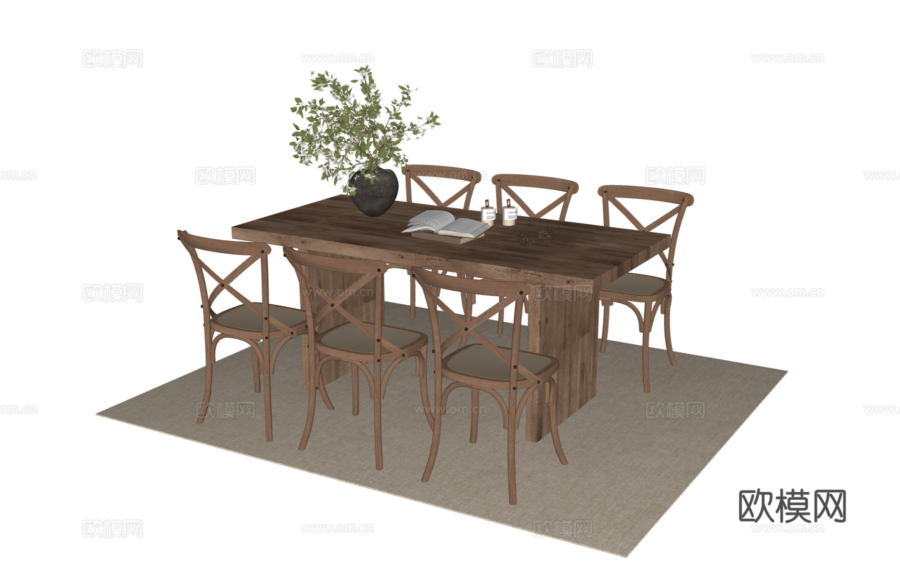 法式餐桌椅组合su模型