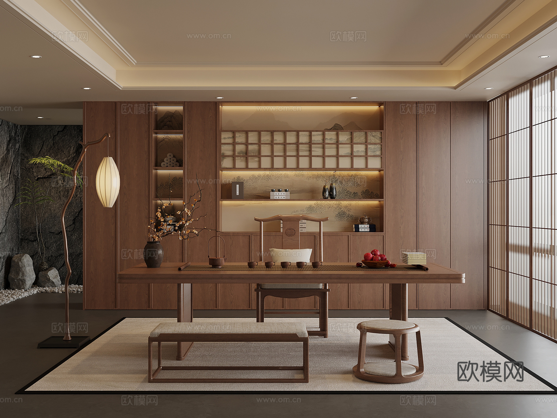 新中式书房su模型