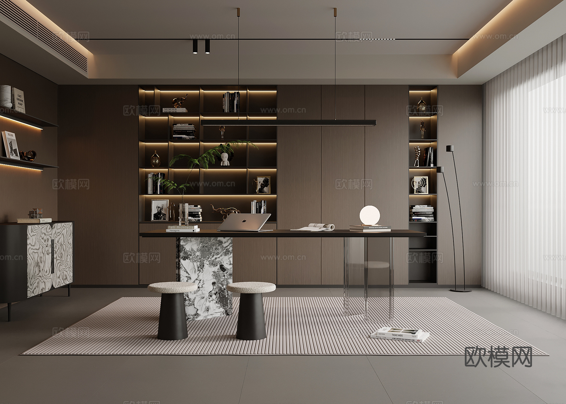 意式书房su模型