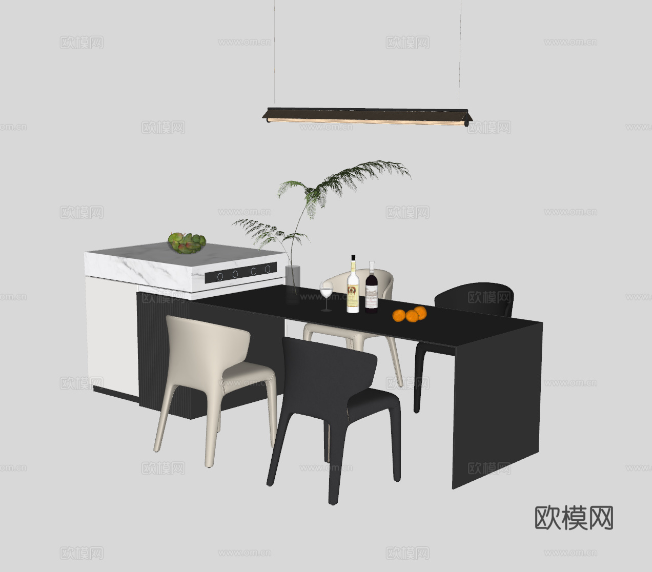 现代岛台餐桌su模型