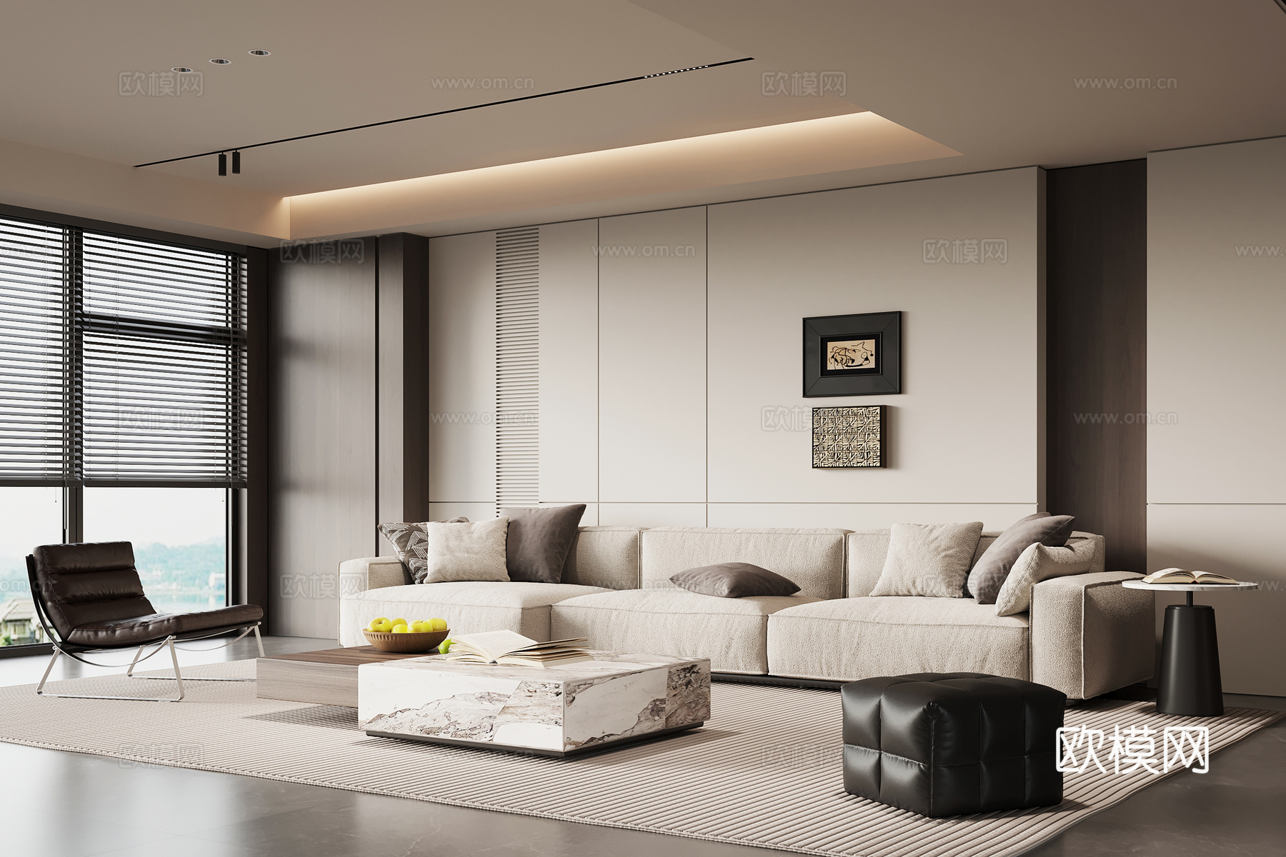 现代意式客厅 沙发茶几组合su模型