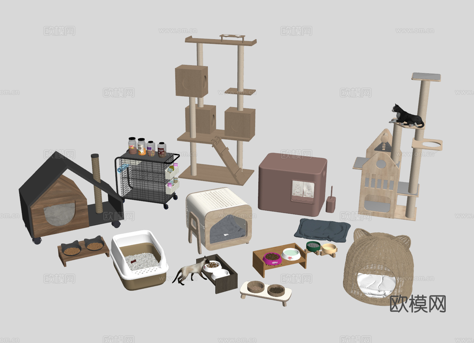 宠物房猫爬架猫窝su模型