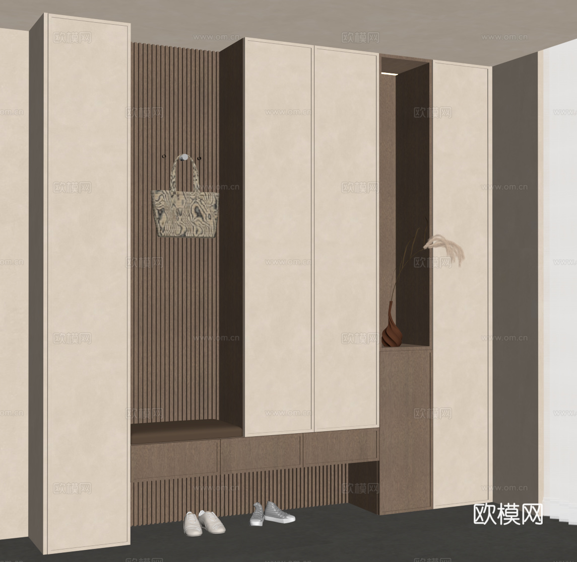 中古风鞋柜 侘寂风鞋柜su模型