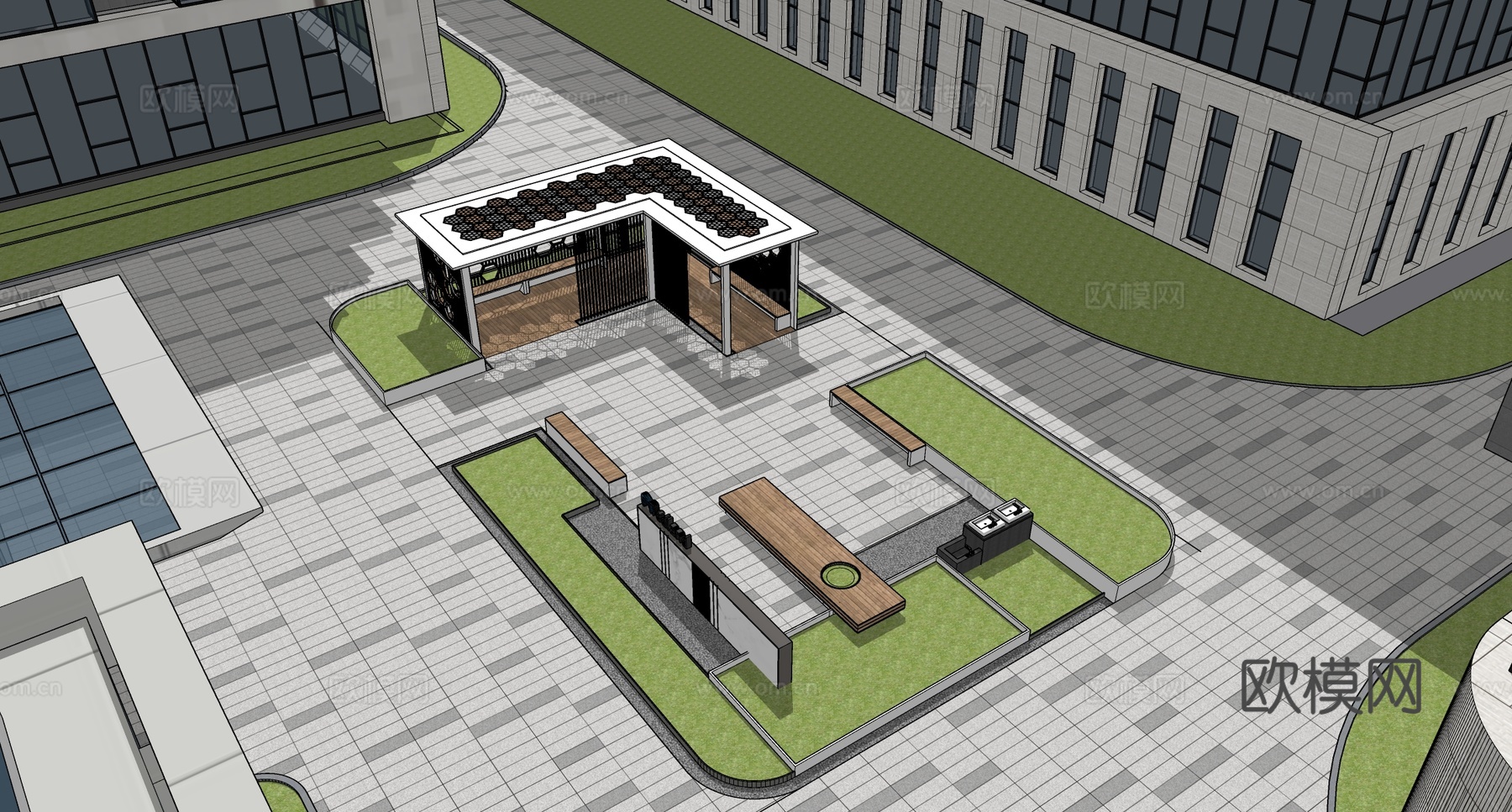 现代办公景观 商业办公景观 户外座椅su模型