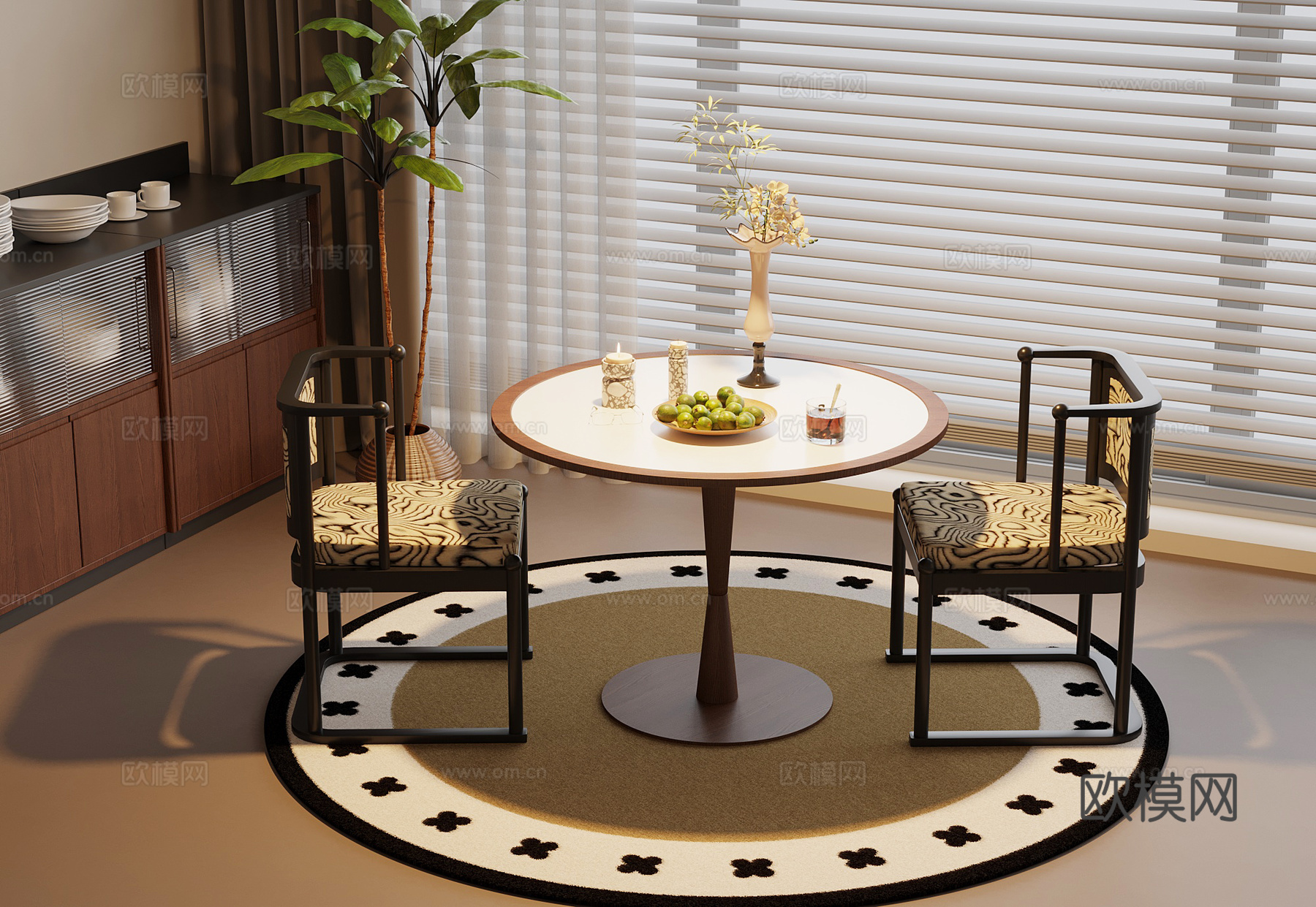 法式复古餐厅 休闲桌椅 洽谈桌椅su模型