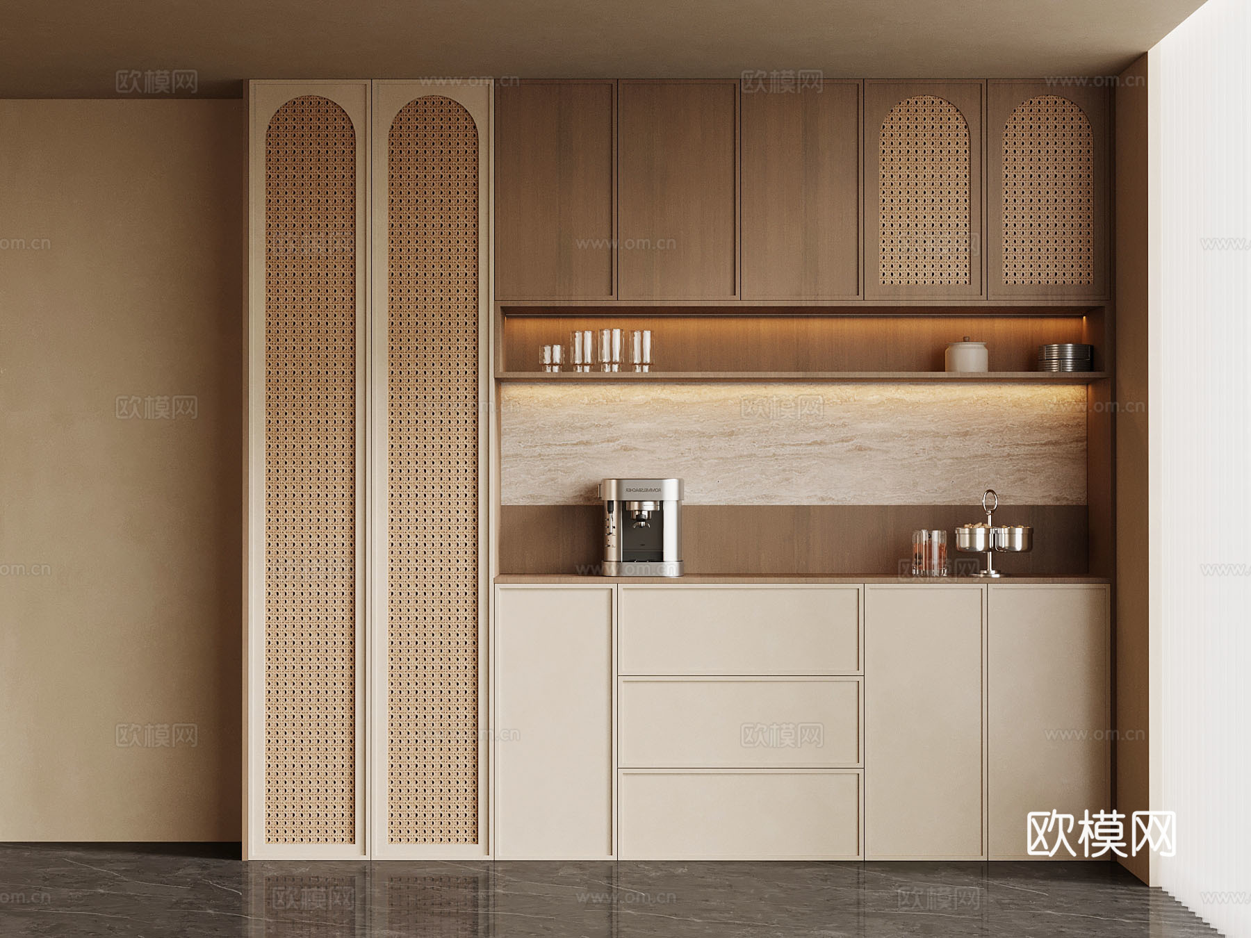 中古风酒柜 侘寂风酒柜 餐边柜su模型