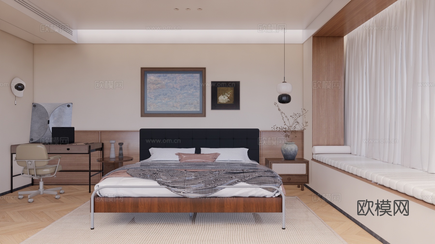 书房 客餐厅 茶室 卧室 书桌 床su模型