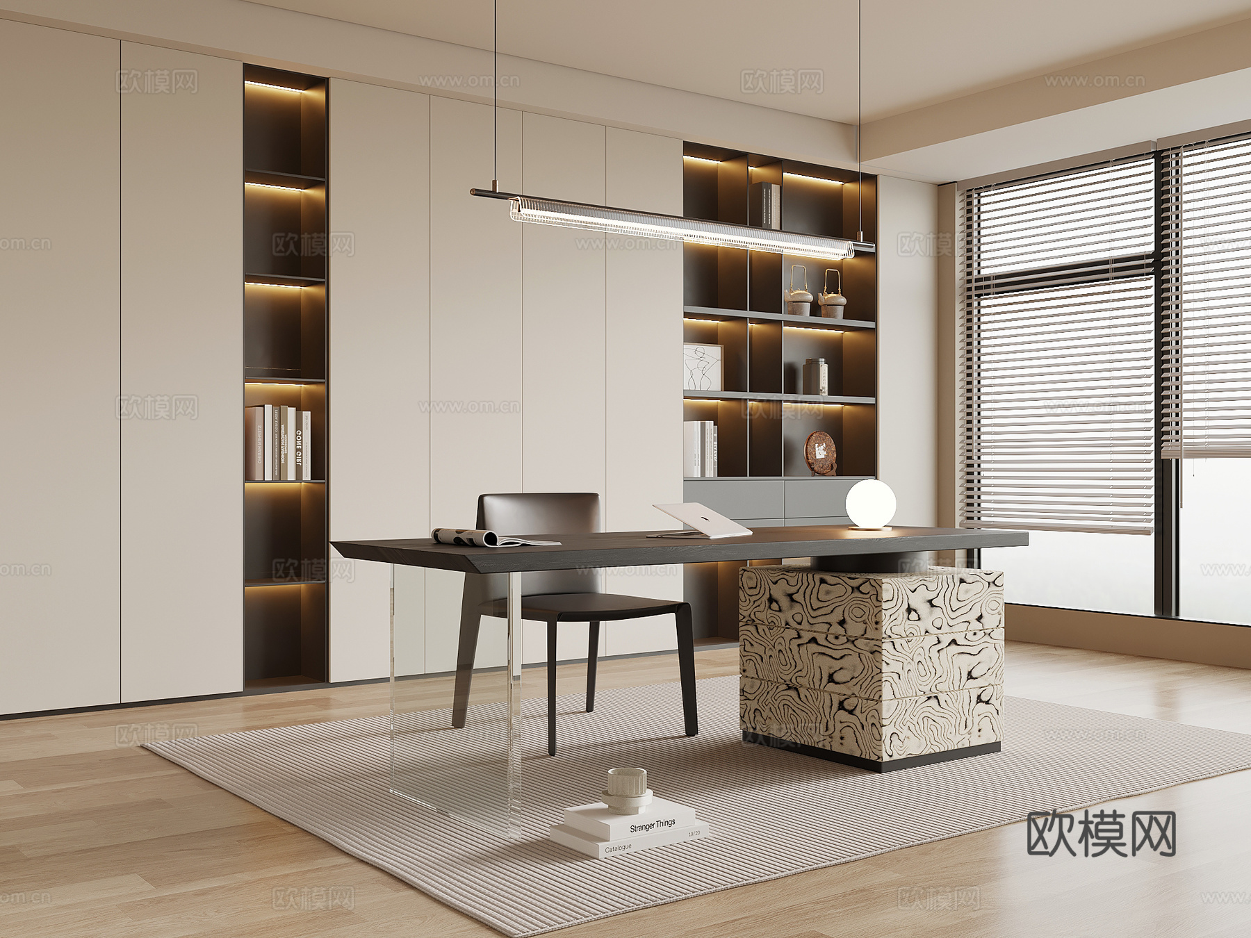 现代意式书房su模型