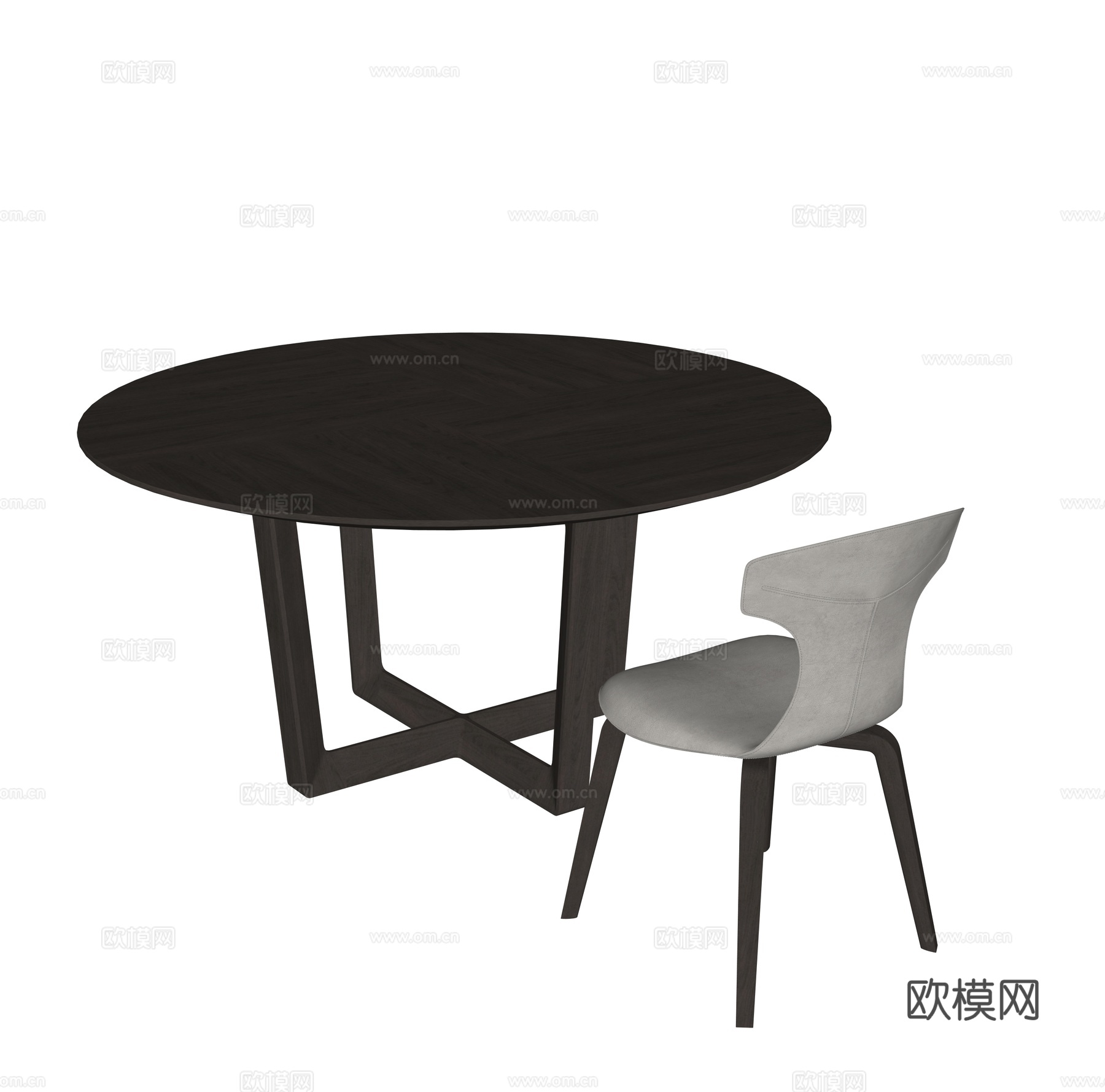 现代圆形餐桌椅组合su模型