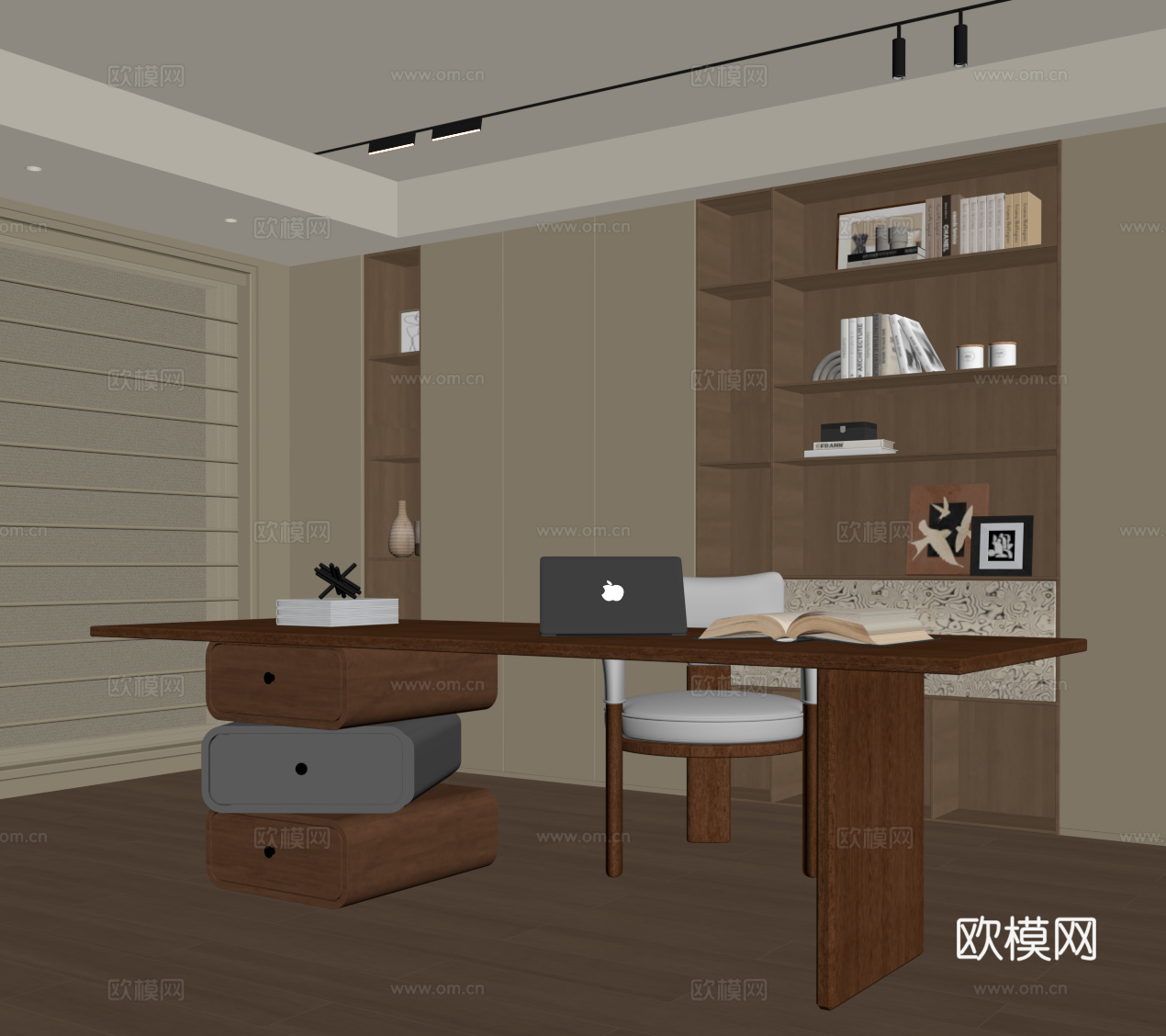 中古书房 书桌椅 书柜su模型