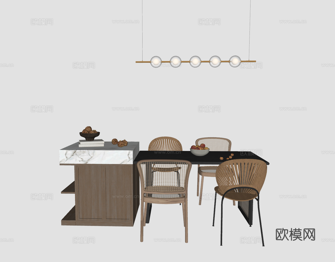 侘寂岛台餐桌su模型