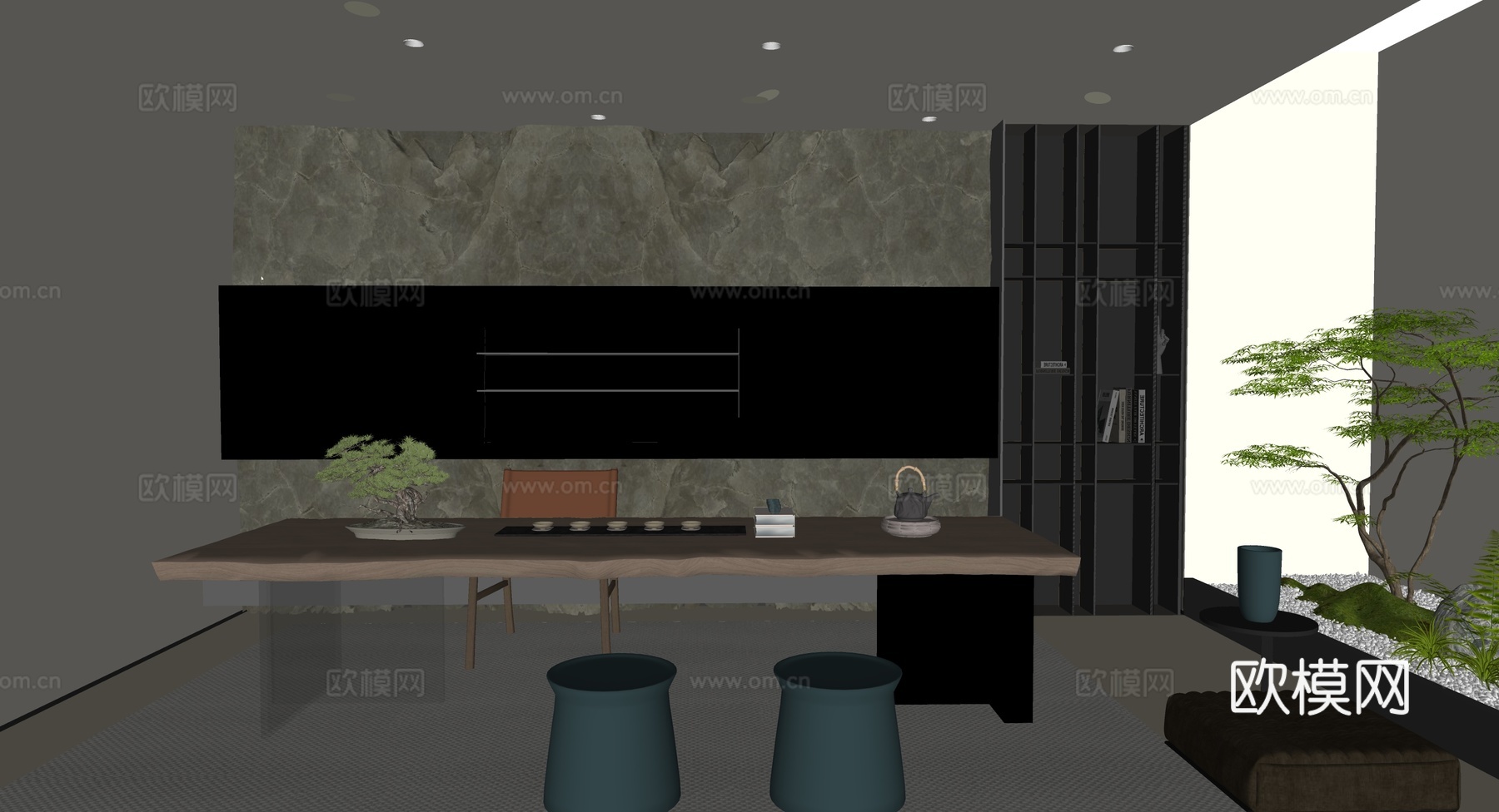 现代轻奢茶室su模型