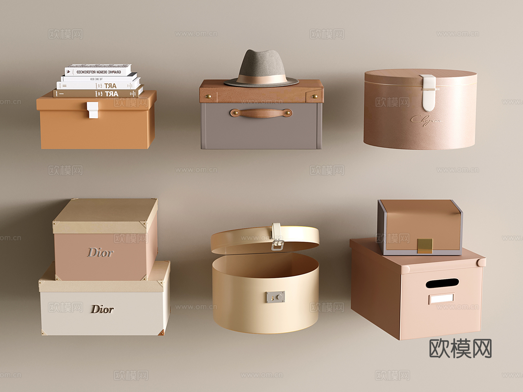 奶油风整理盒子 鞋盒 现代储物盒 圆形收纳盒su模型
