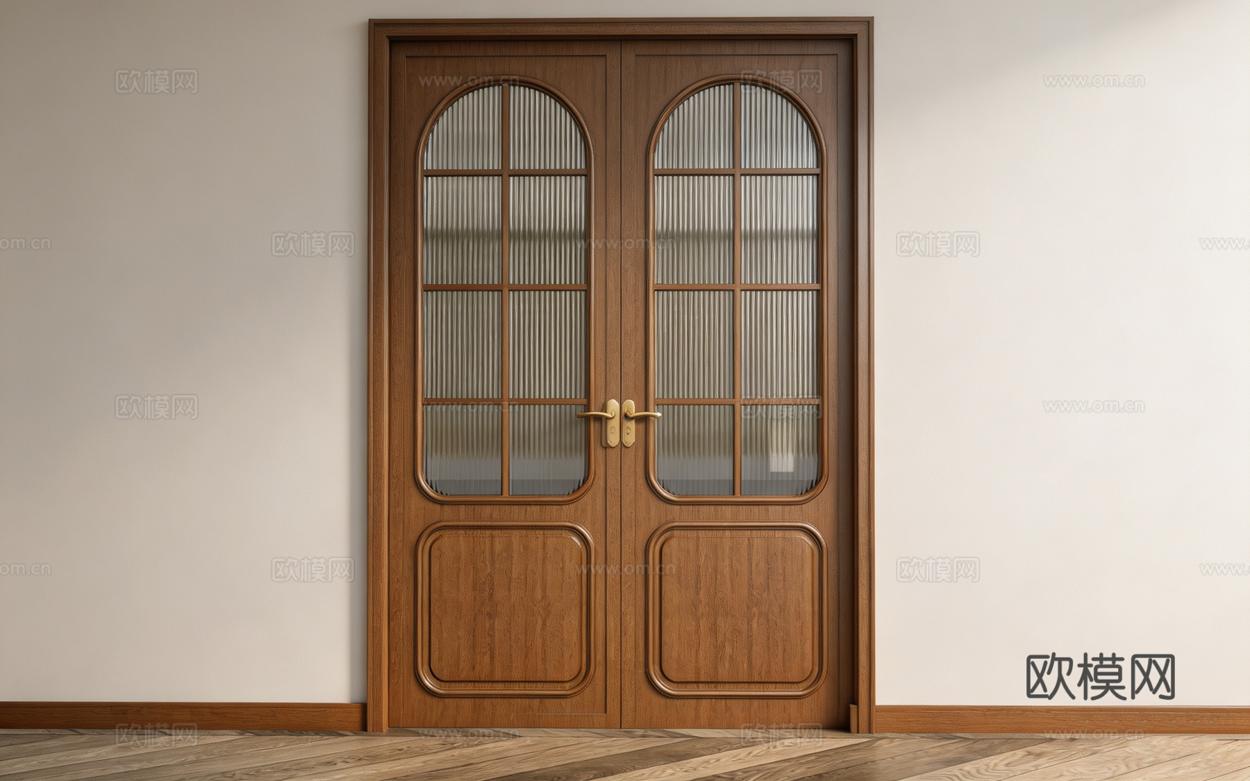 法式轻奢双开木门套装 浅棕深棕雕花 木门款式库 双开门套装su模型