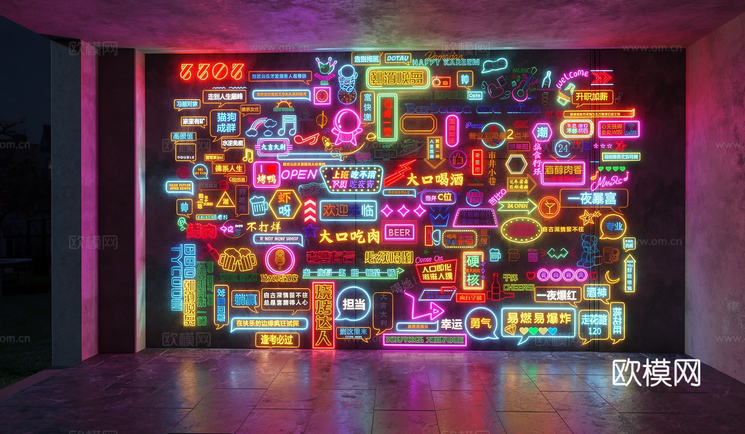 霓虹灯    艺术  卡通   室内外炫彩霓虹灯su模型