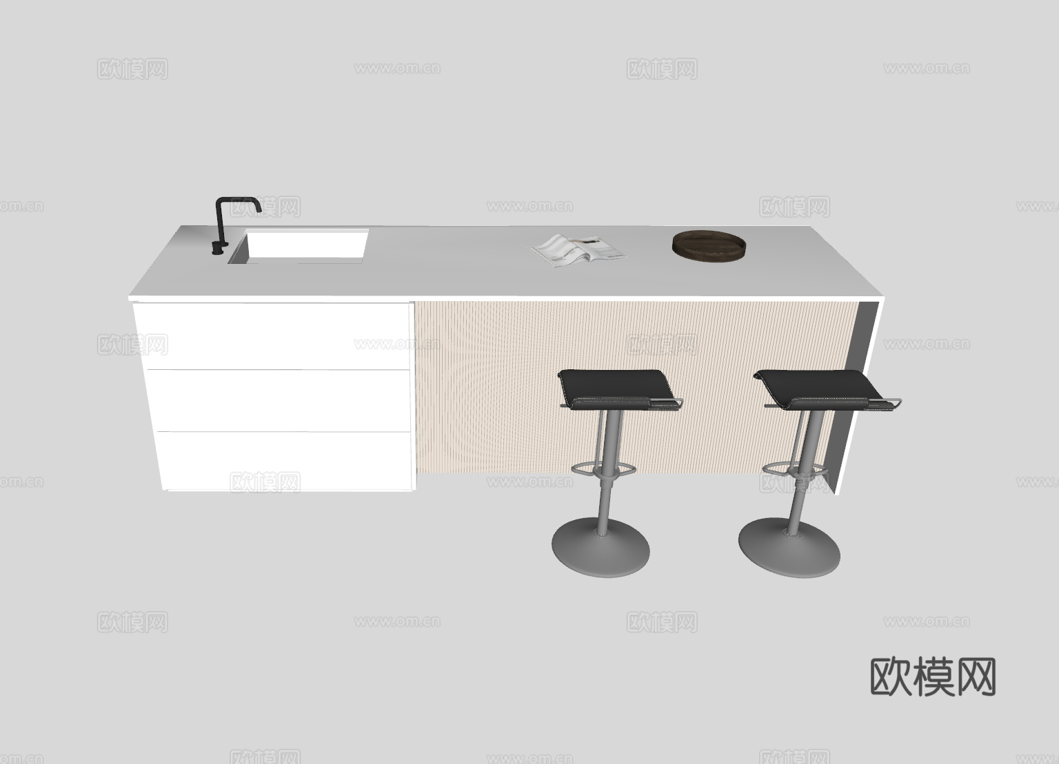 现代岛台餐桌su模型