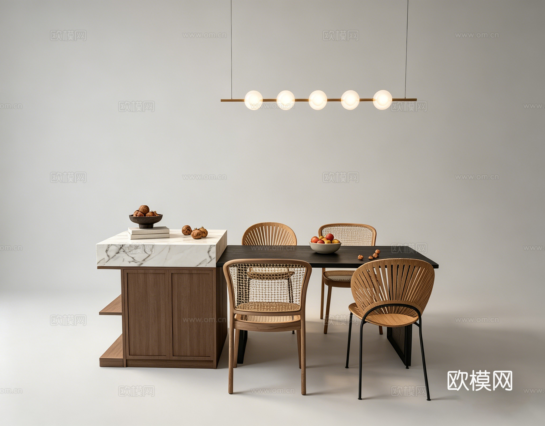 侘寂岛台餐桌su模型