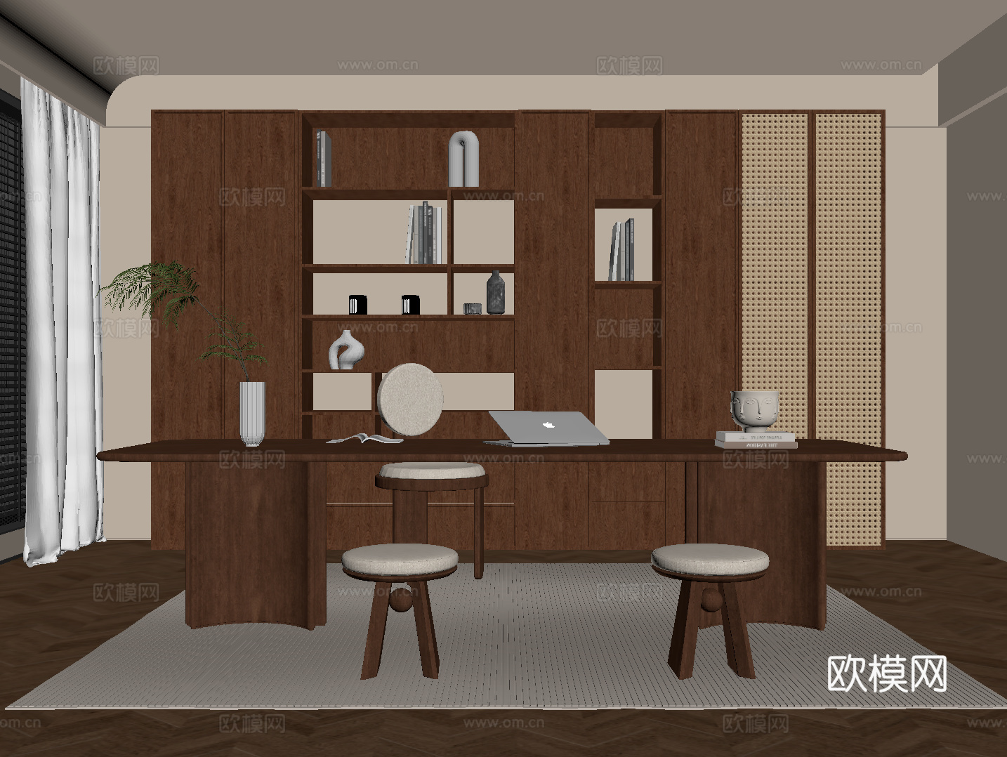 中古书房 书柜 书桌椅su模型