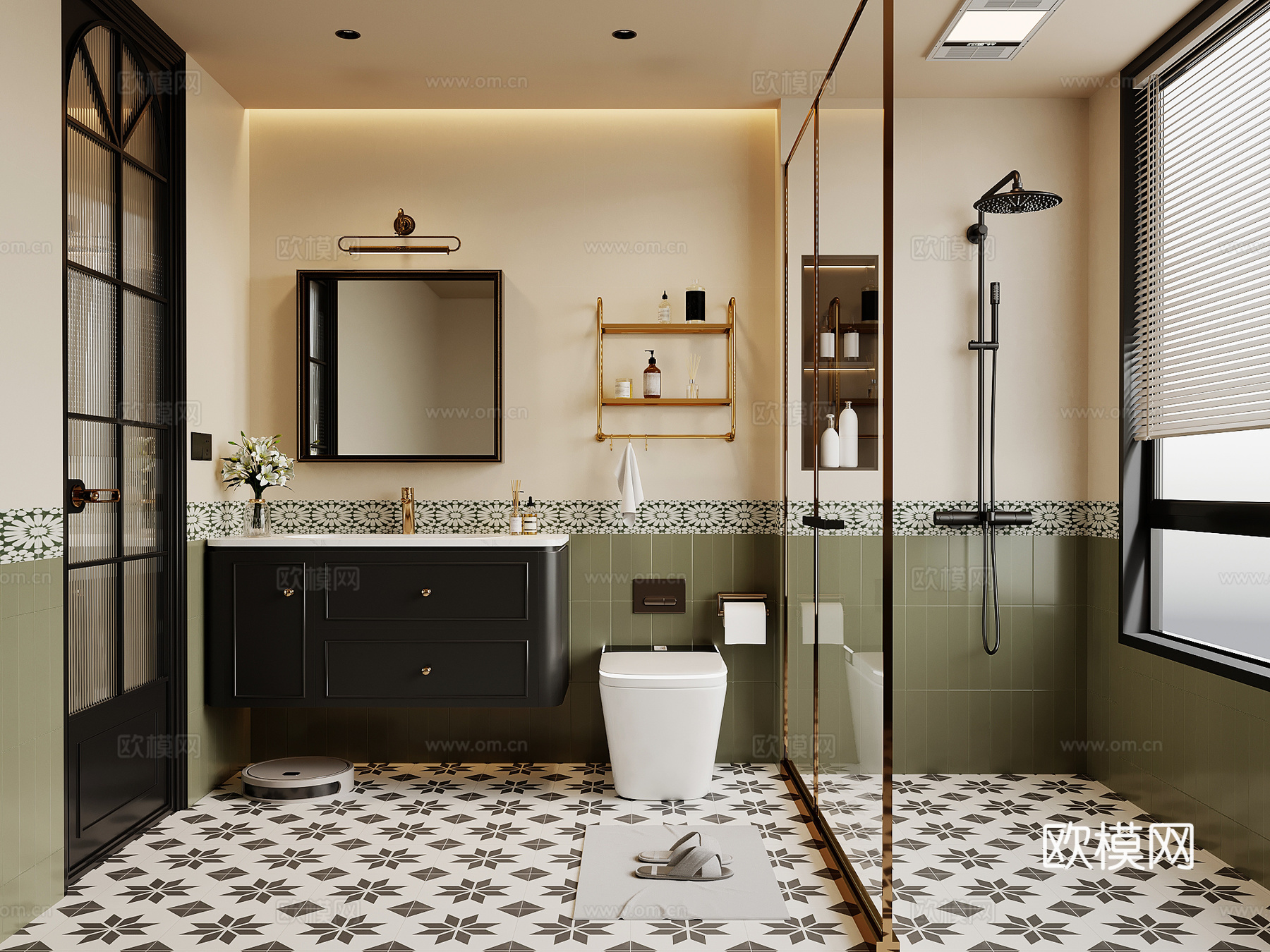 法式复古风卫生间 浴室柜 花洒 马桶su模型