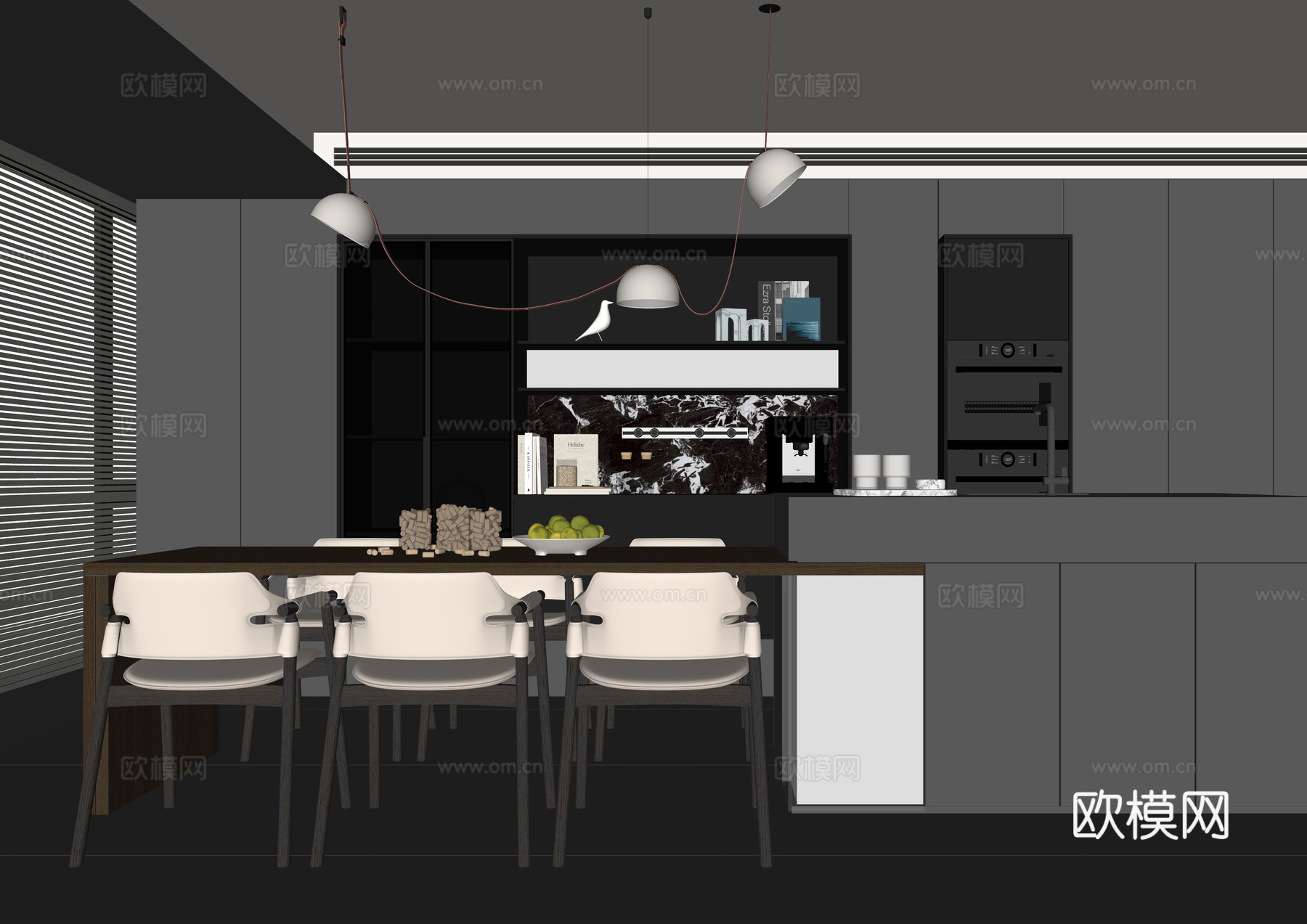 现代岛台餐厅su模型