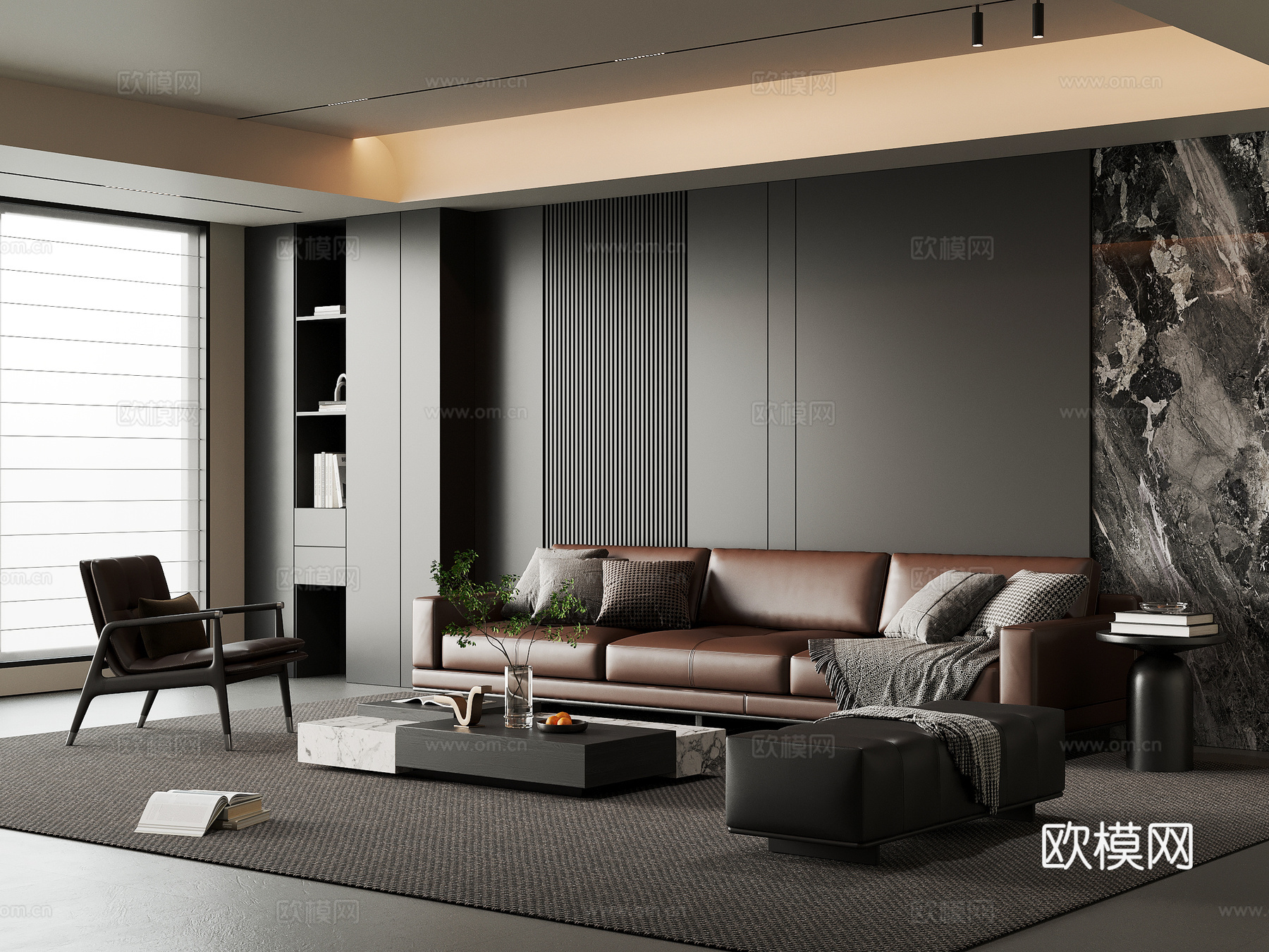 现代意式客厅 沙发茶几组合su模型