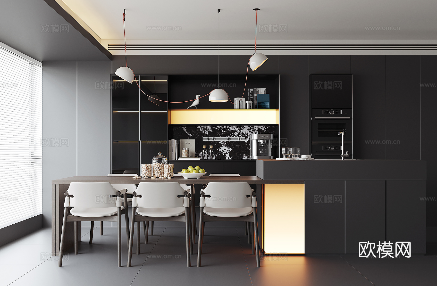 现代岛台餐厅su模型