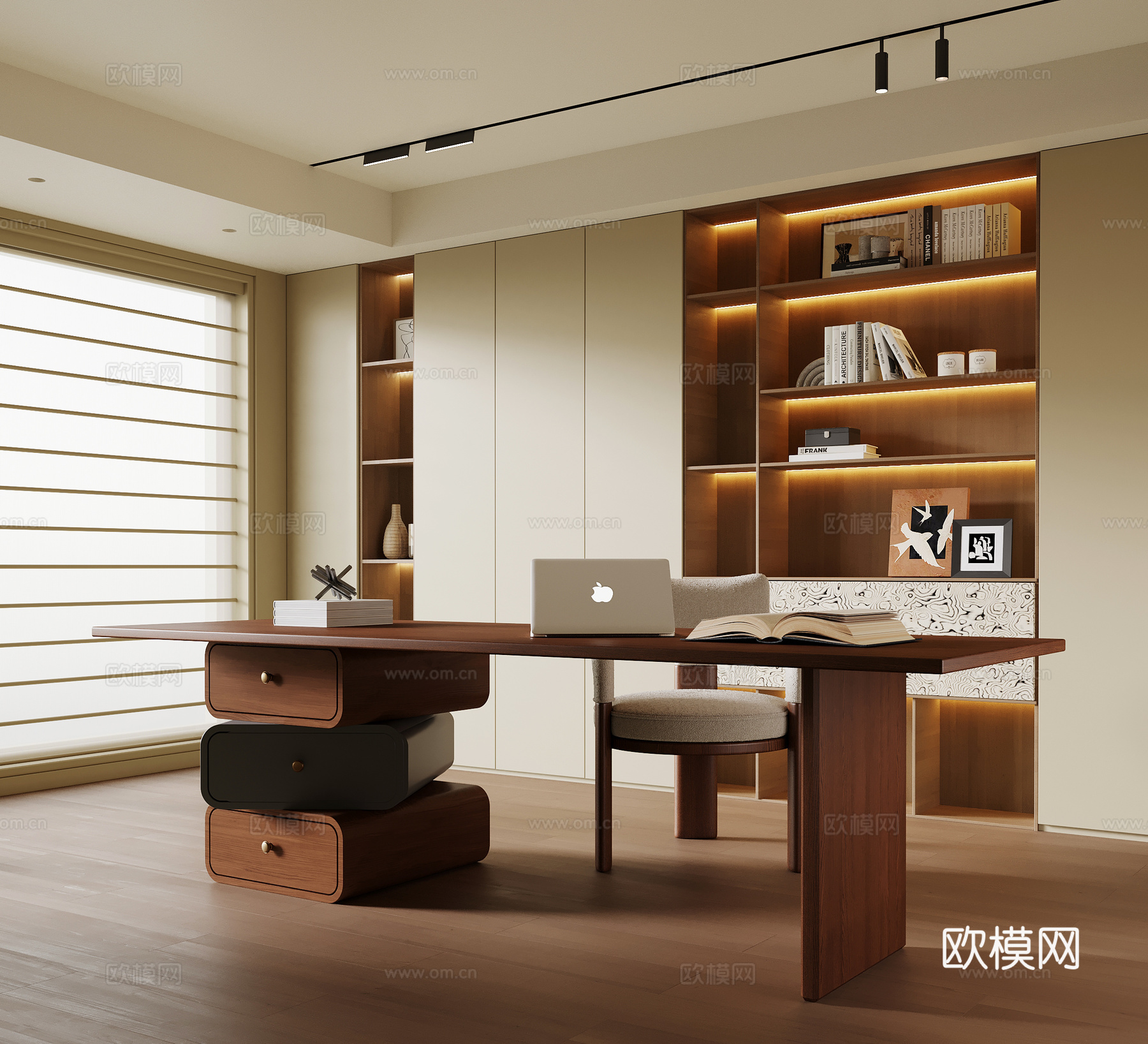 中古书房 书桌椅 书柜su模型