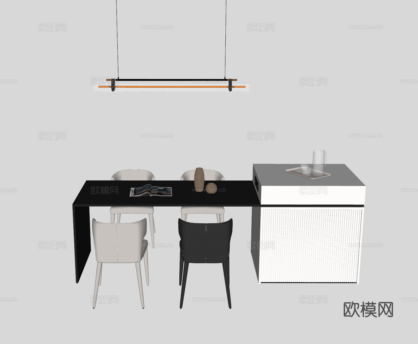 现代岛台餐桌su模型