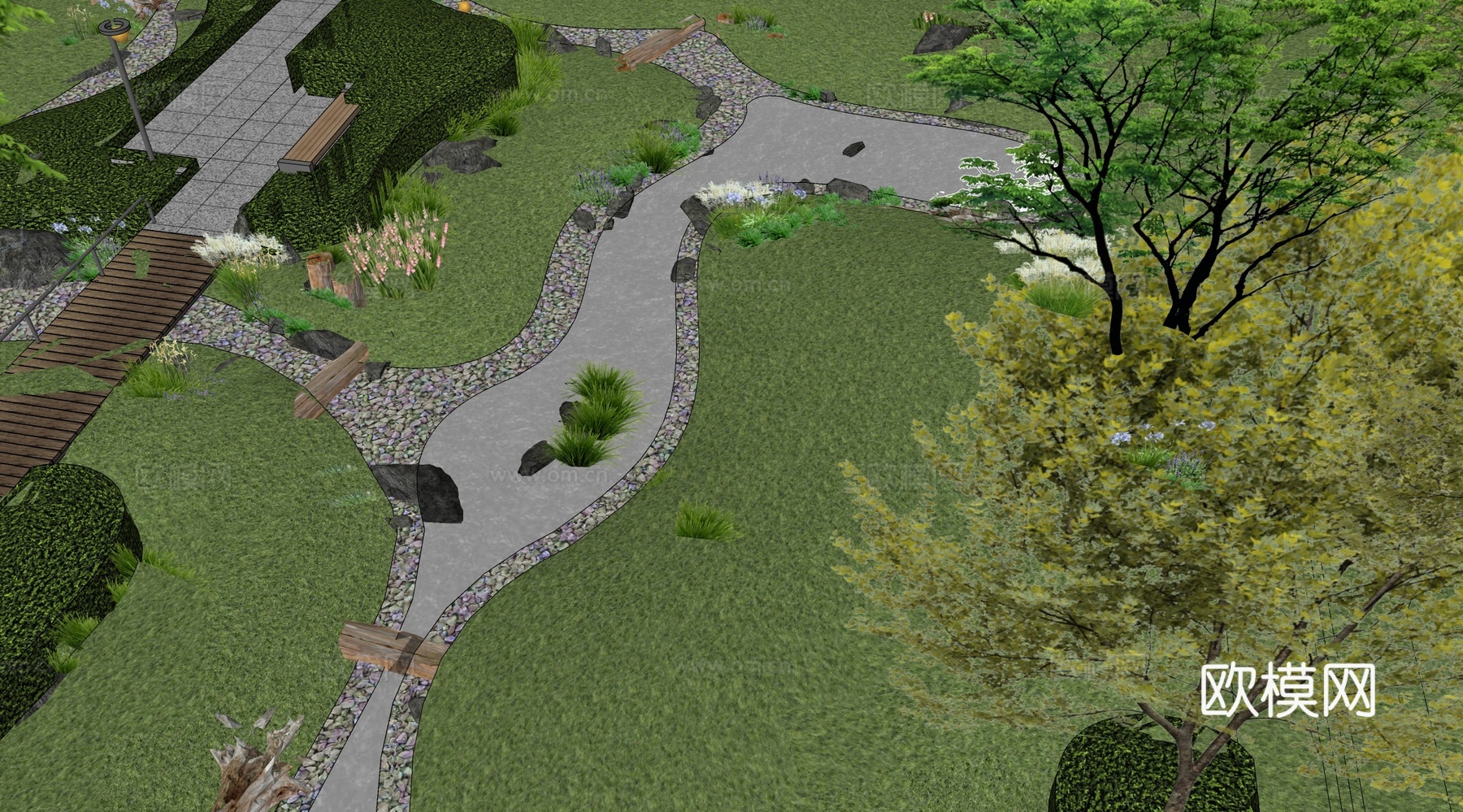 现代景观公园 公园景观 溪流小溪su模型