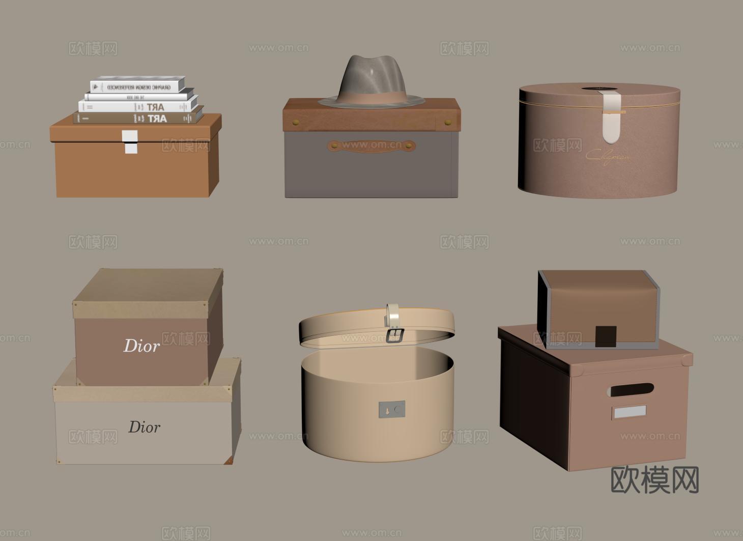 奶油风整理盒子 鞋盒 现代储物盒 圆形收纳盒su模型