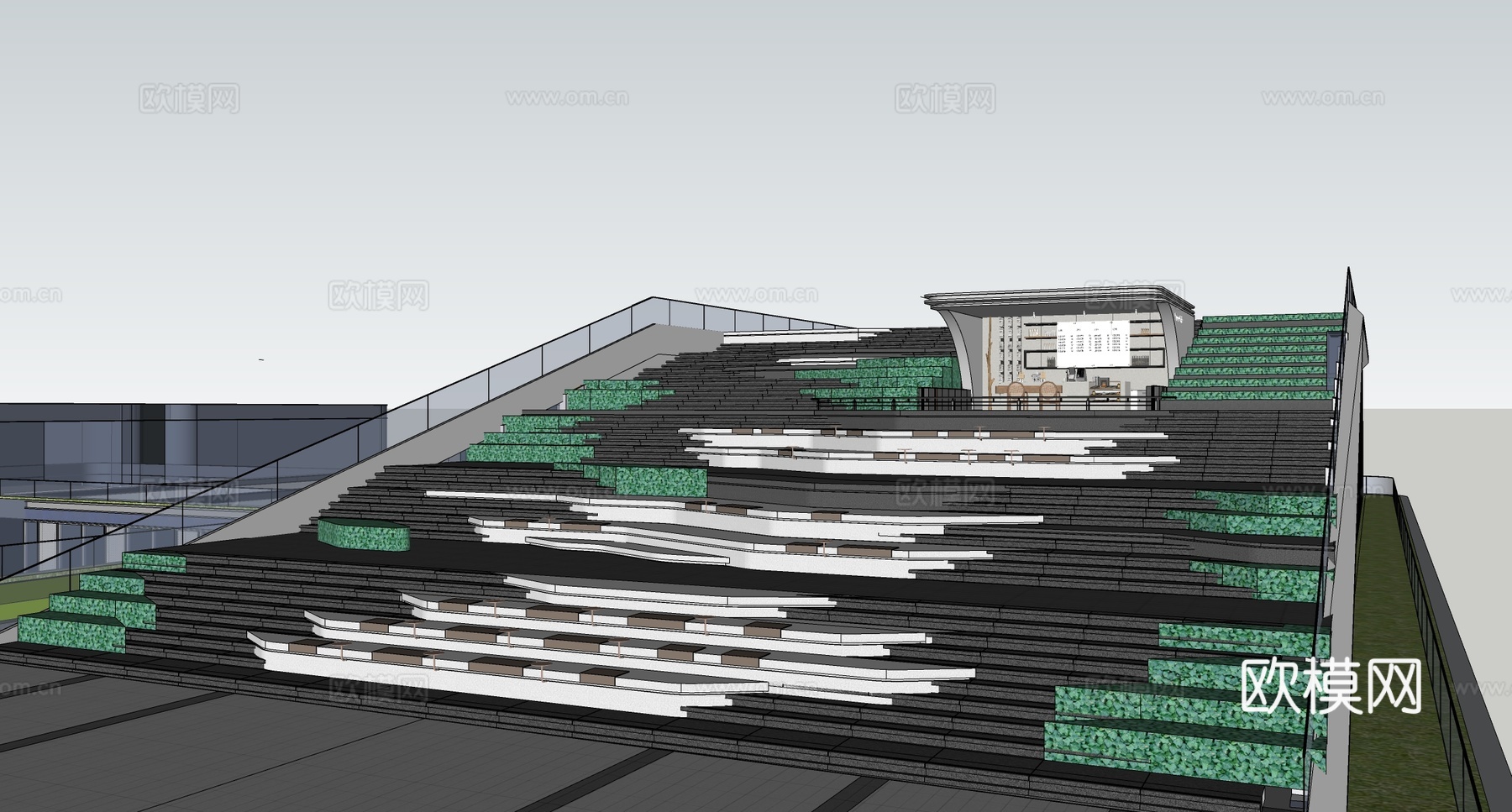 现代台阶景观 办公景观su模型