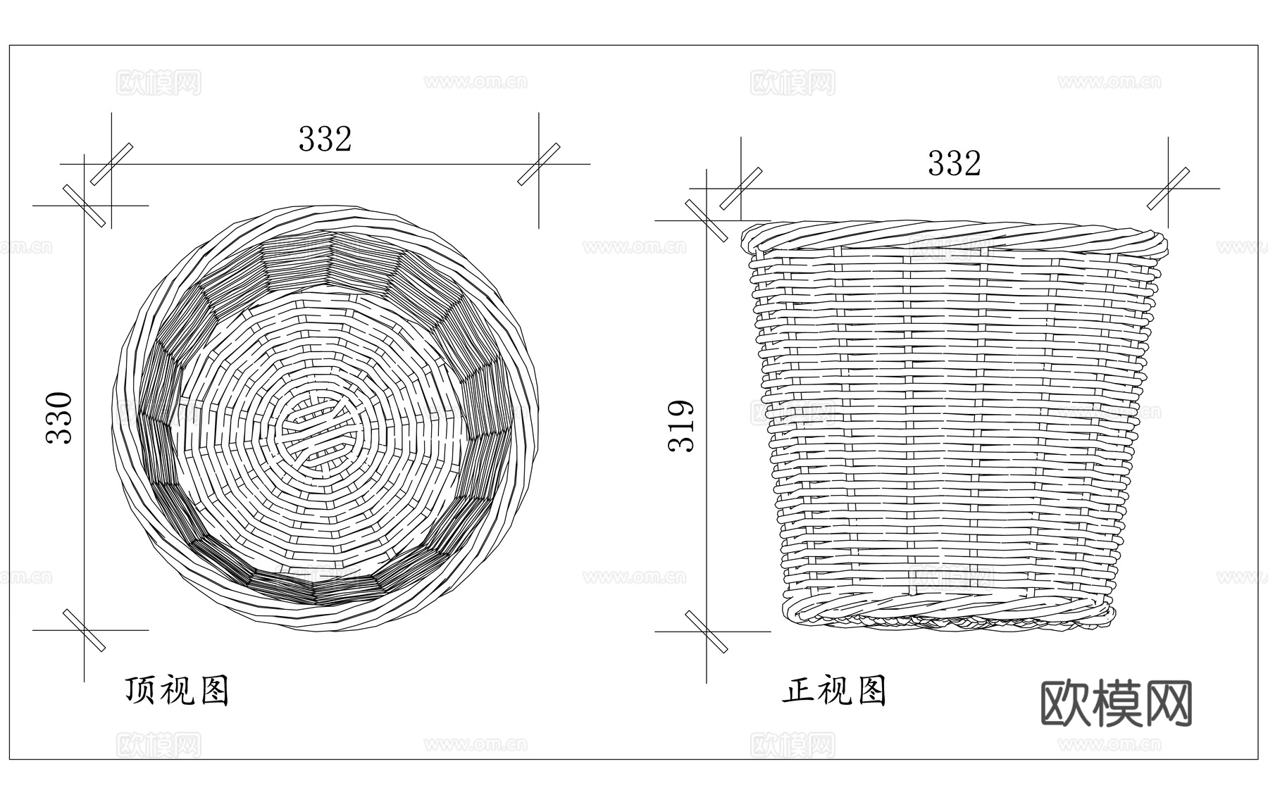 圆编篮 藤编圆篮 圆形收纳篮 圆型编织筐 圆形草编篮cad施工图