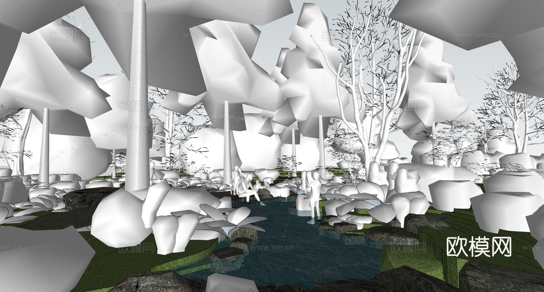 现代公园景观  自然亲水儿童乐园su模型