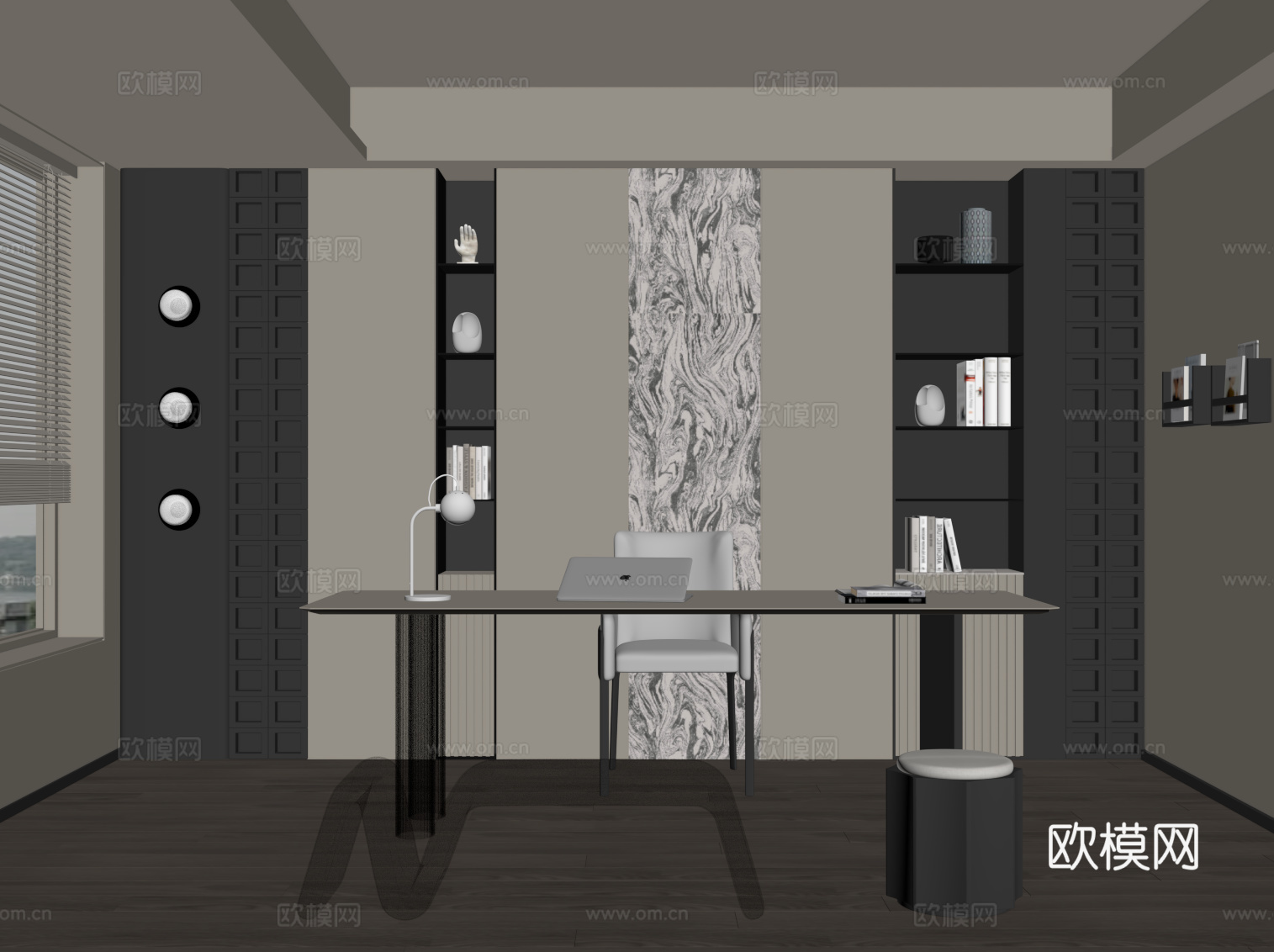 现代书房 书桌椅 书柜su模型