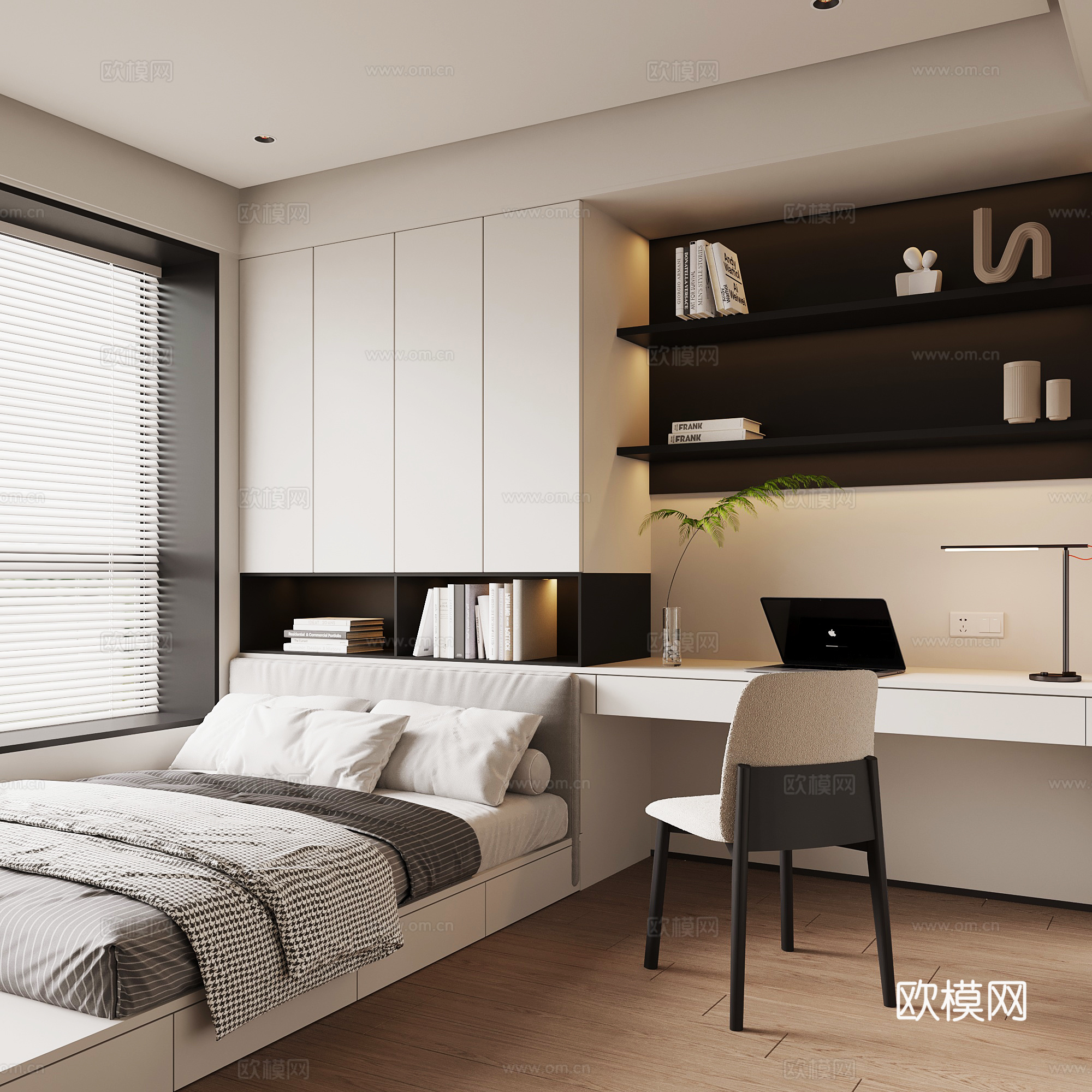 现代榻榻米卧室su模型