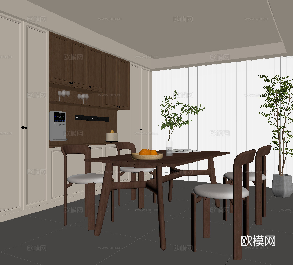 中古餐厅 餐桌椅 餐边柜su模型