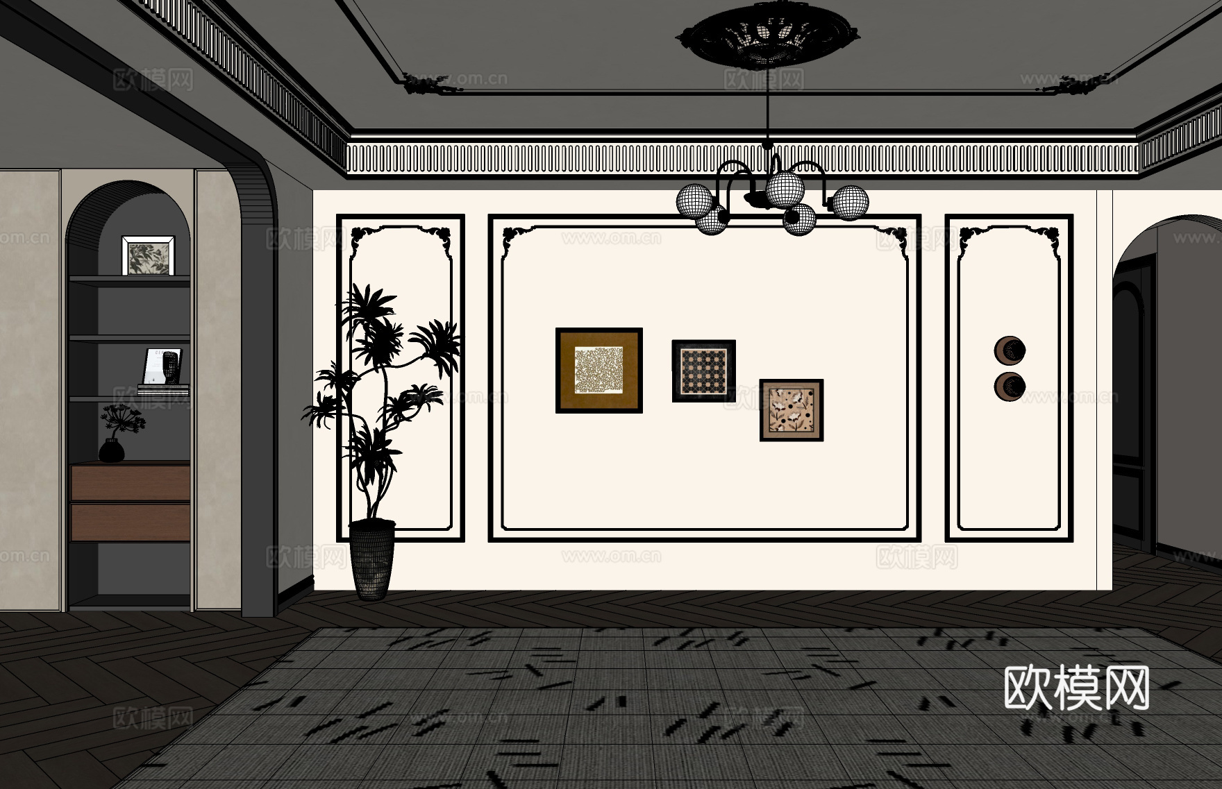 法式客厅 沙发背景 法式客厅背景 法式沙发背景墙 奶油客厅su模型